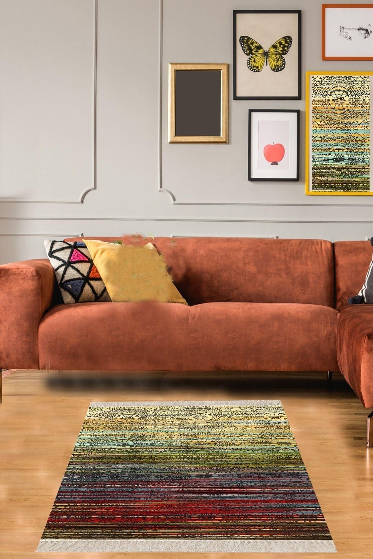 Pelangi Kilim Desenli Etnik Dijital Baskı Yıkanabilir Kaymaz Taban Modern Salon Halı ve Yolluk, Karışık 130 x 180