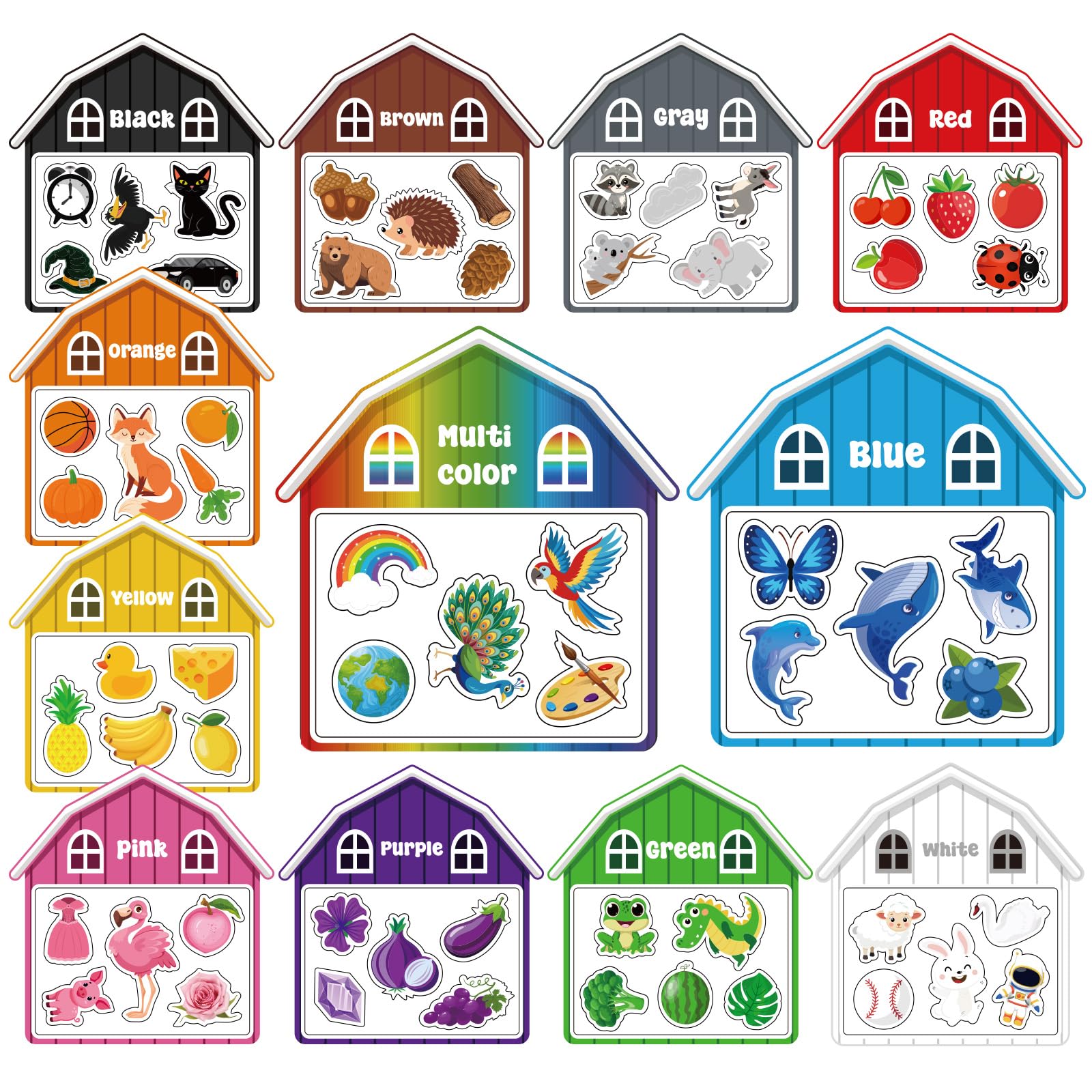 12 PCS Magnetico Colore Ordinamento Set 60 Magnete Educativo Frigorifero per I Più Piccoli Fattoria Forma Frigorifero Magneti per la Prima Istruzione Bambini Colore Ordinamento Attività di