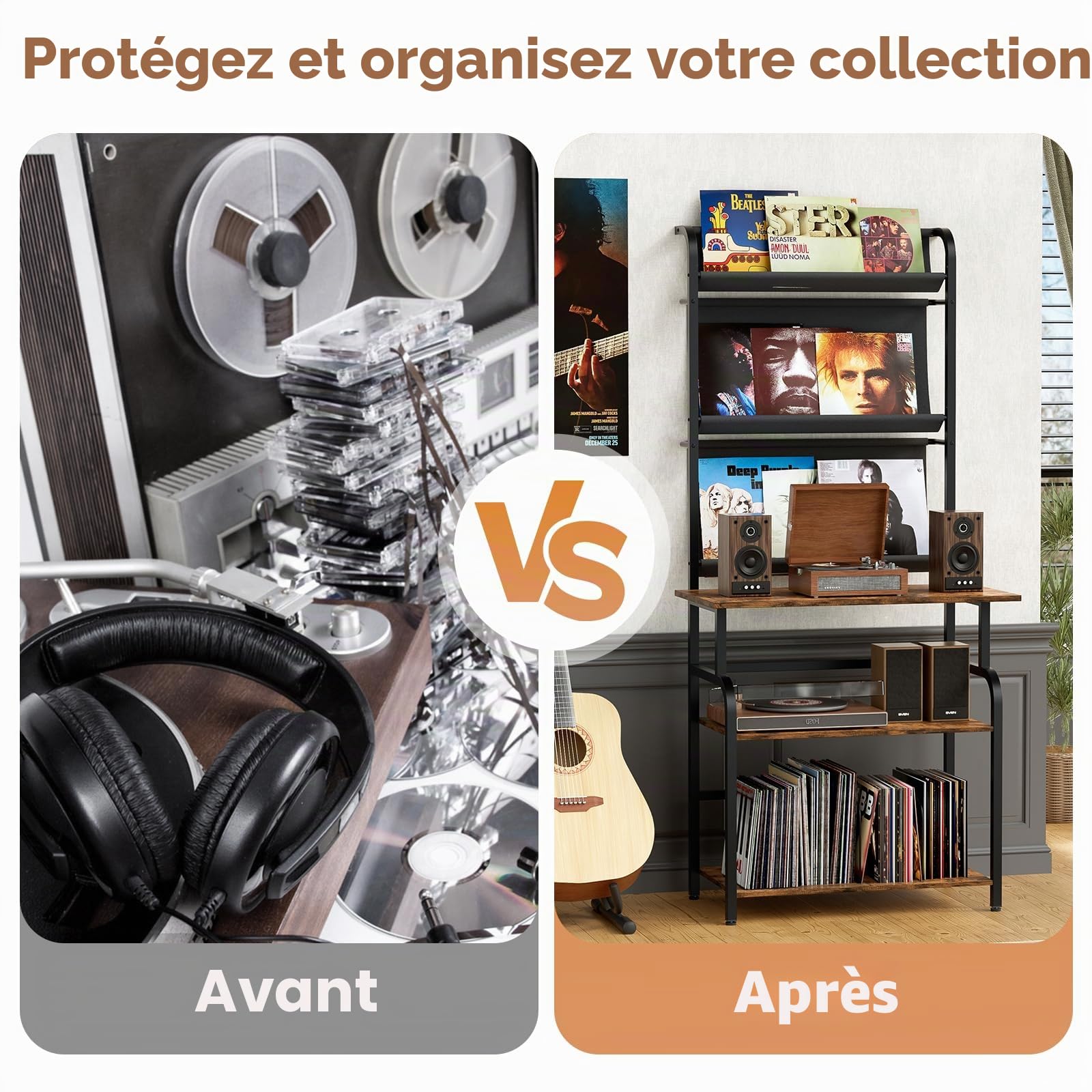 6 étages Platine Support Vinyle Rangement,Présentoir pour Disques Vinyles avec 3 étages rangement de disques vinyles,Armoire Table de Tourne,Tourne Disque Vinyle Stockage pour Salon,Studio,78x169x38cm