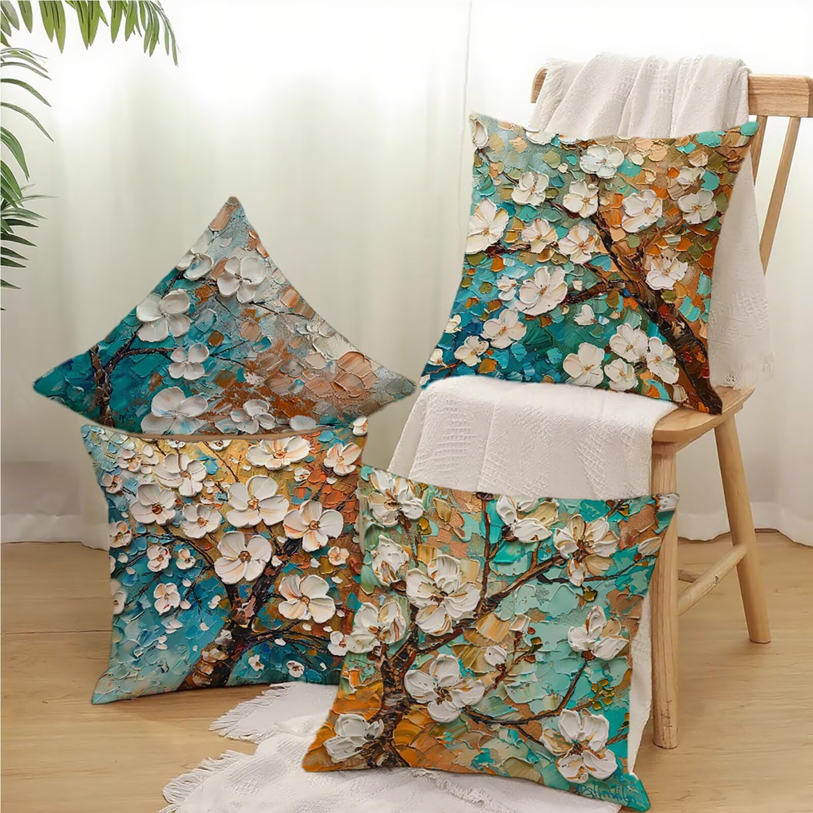Federe Cuscini Divano 60x60cm Federe Cuscino Letto Beige Cuscini Divano Esterno fiore Arredo Casa Copricuscini Letto Lino Set di 4 Copricuscino Impermeabile Federa Grandi, Soggiorno Decorativi Q-402