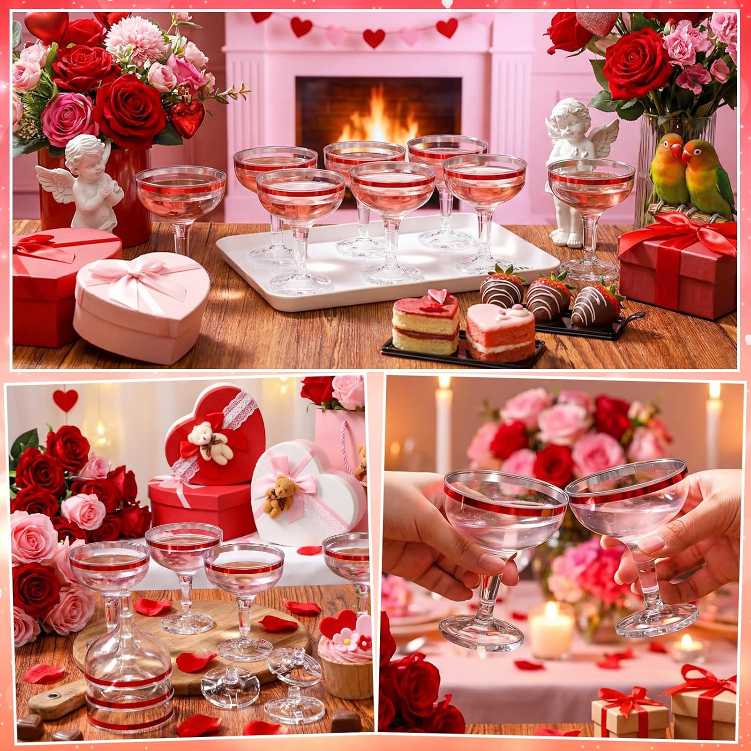 Zopeal 50 Pcs Valentines Plastic Martini Glasses Bulk 5 oz Red Disposable Margarita Cocktail Champagne Tower Coupe Glasses Unbreakable Stackable Wine Cups with Stem for Wedding Party Favors - Image 4