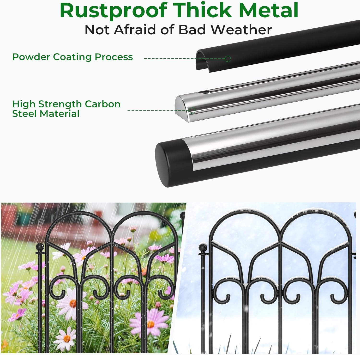 AMAGABELI 10 Panels 22in(H)×10ft(L) Decorative Garden Fences and Borders for Dogs No Dig Rustproof Metal Fence Panels Garden Edging Border Animal Barrier Fencing for Flower Beds Yard Patio Decor Black