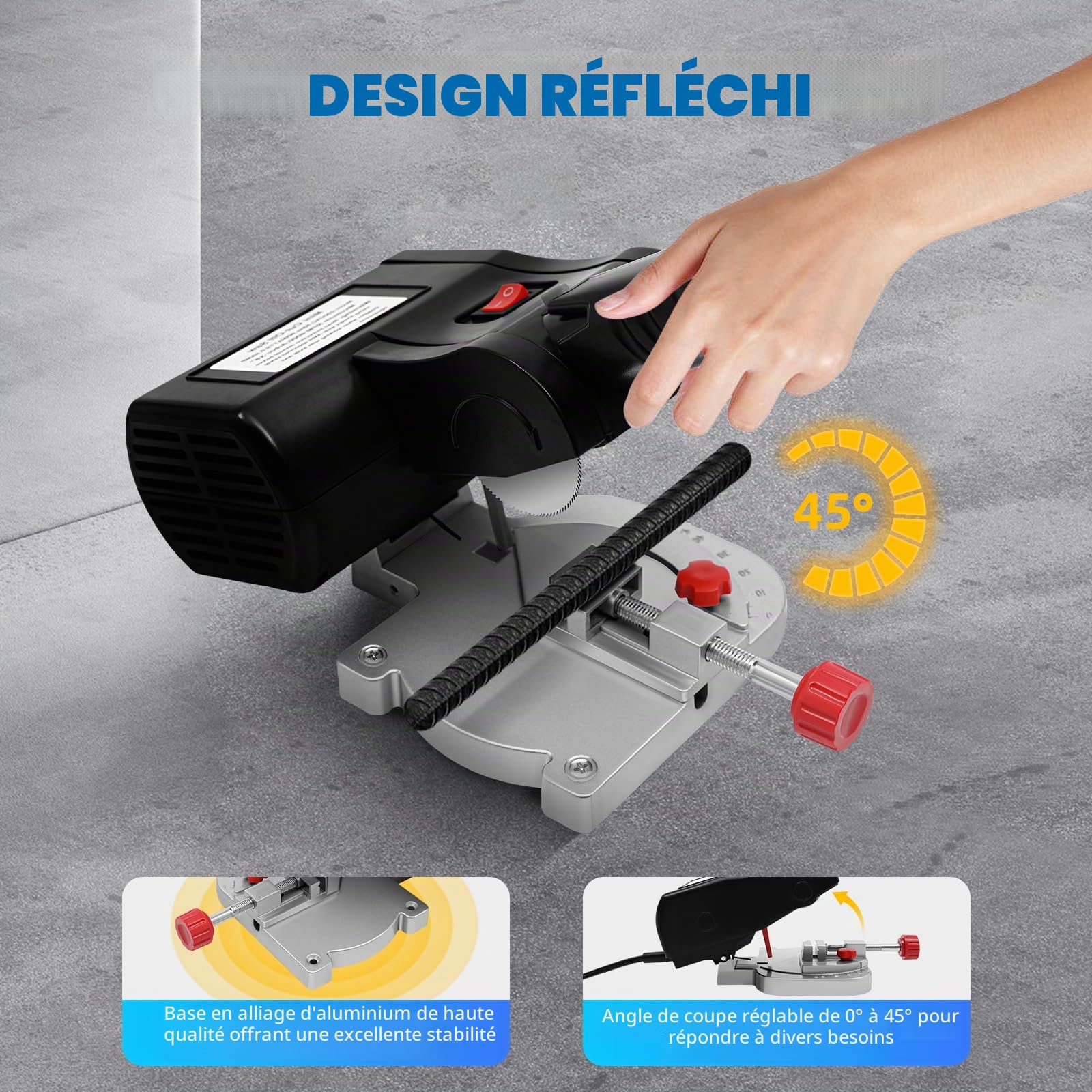 Mini scie à tronçonner - Scie cloche - 90 W - 6000 tr/min - Angle de coupe 0-45° - Pour bois et métal