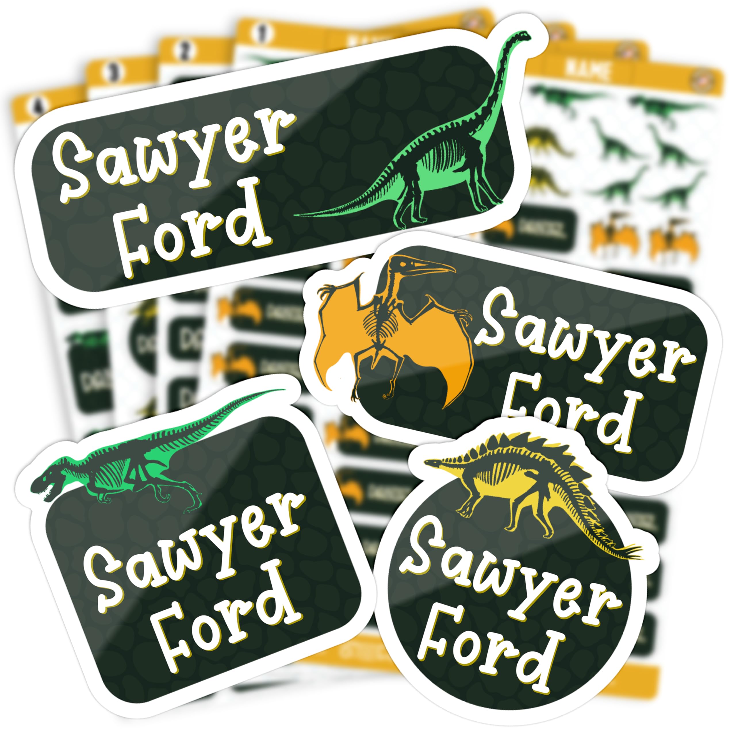 120 Pcs Personalized Labels for Kids Die-Cut, Waterproof Daycare Name Labels | 12 Designs w/ 4 Different Shapes, 3 Sets | Kids Sticker for Water