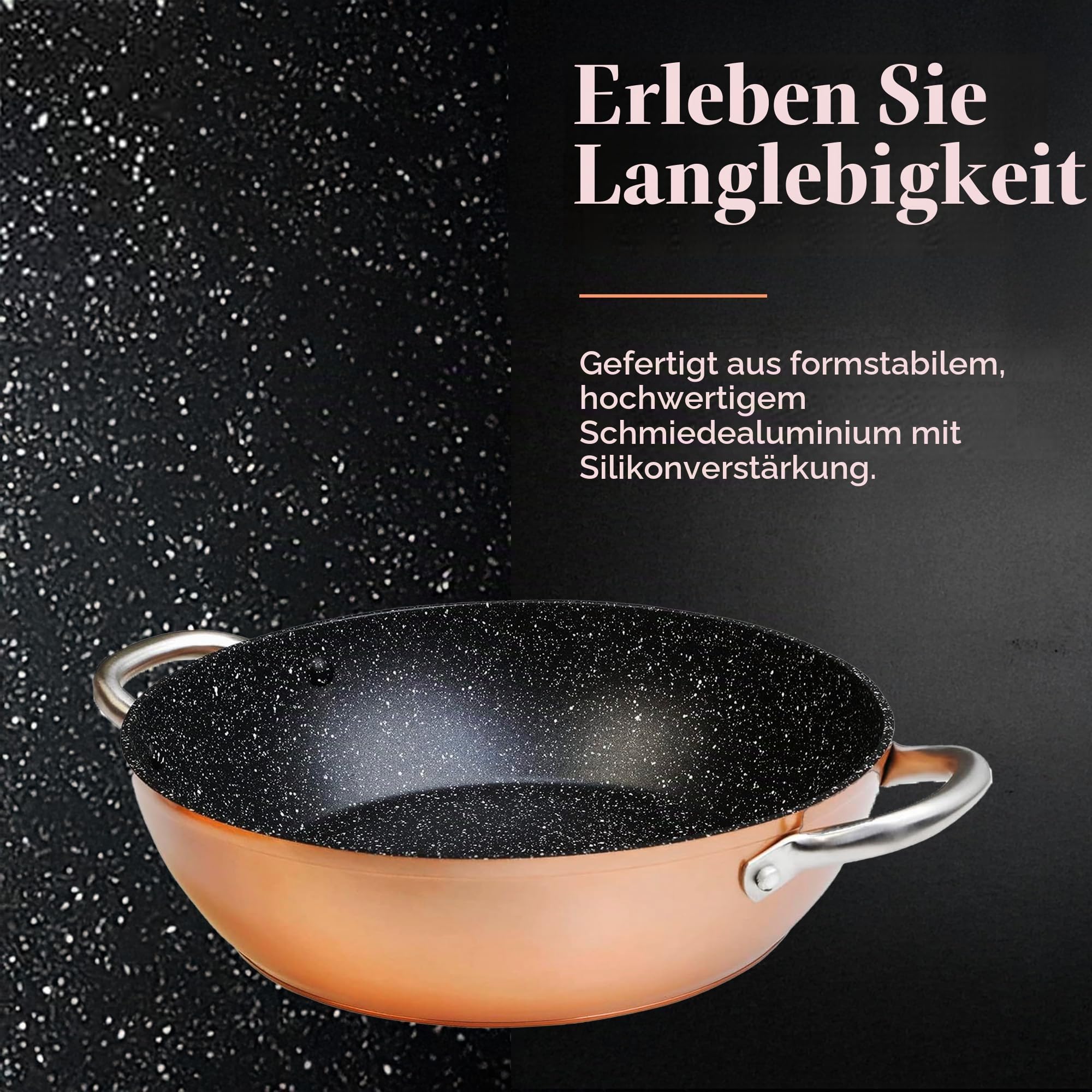 WECOOK Professional Niedrige Kochtopf 24 cm Induktion Antihaft-Stein ohne, Geschmiedetes Aluminium, 2,8mm Dick, Kupfer, Edelstahl-Griff… – Ansicht 2