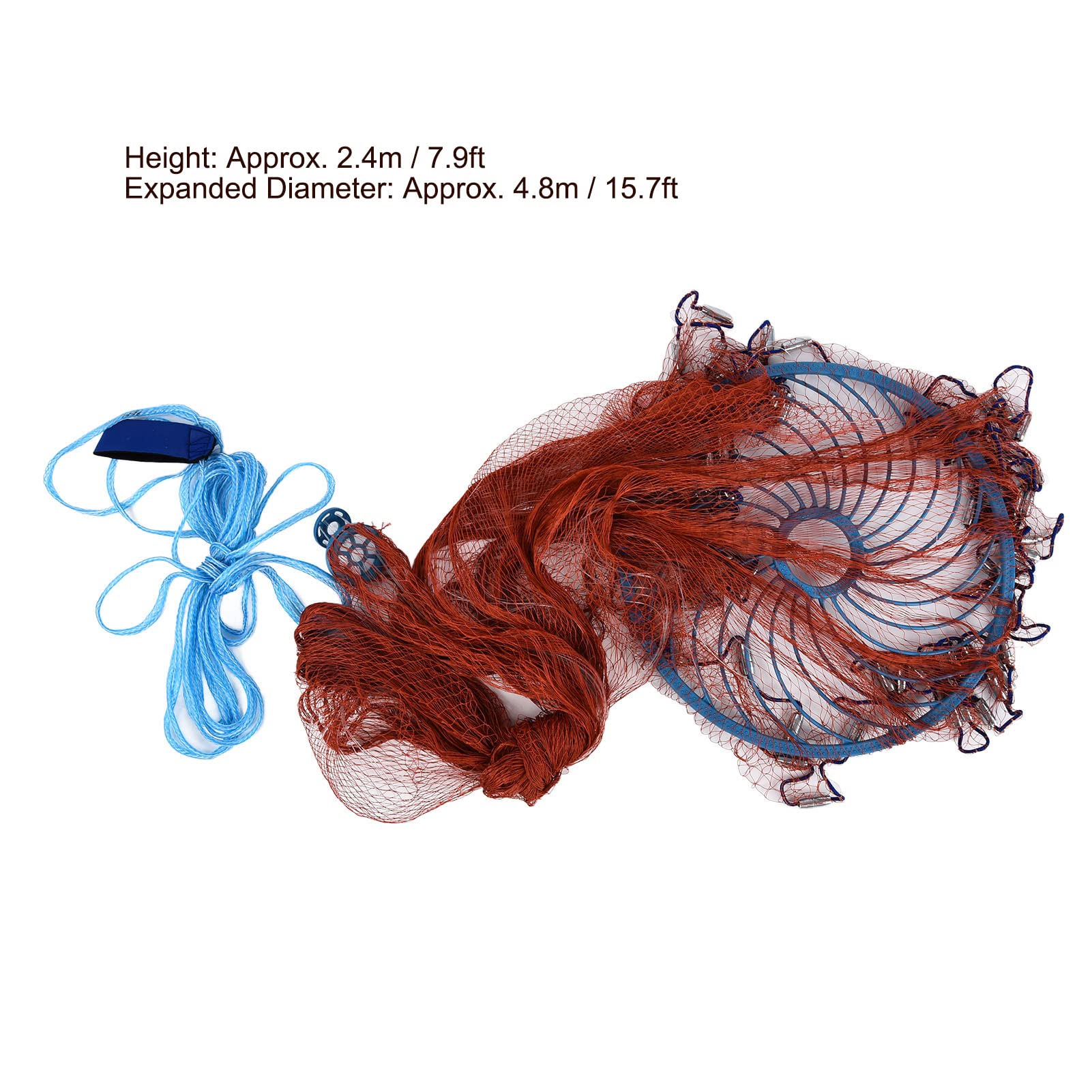 Alvinlite American Cast net with Heavily Sinkers, Cast Nets for Fishing, 15.7ft/4.8m Radius Fishing Cast Net Throw Fishing Cast Net