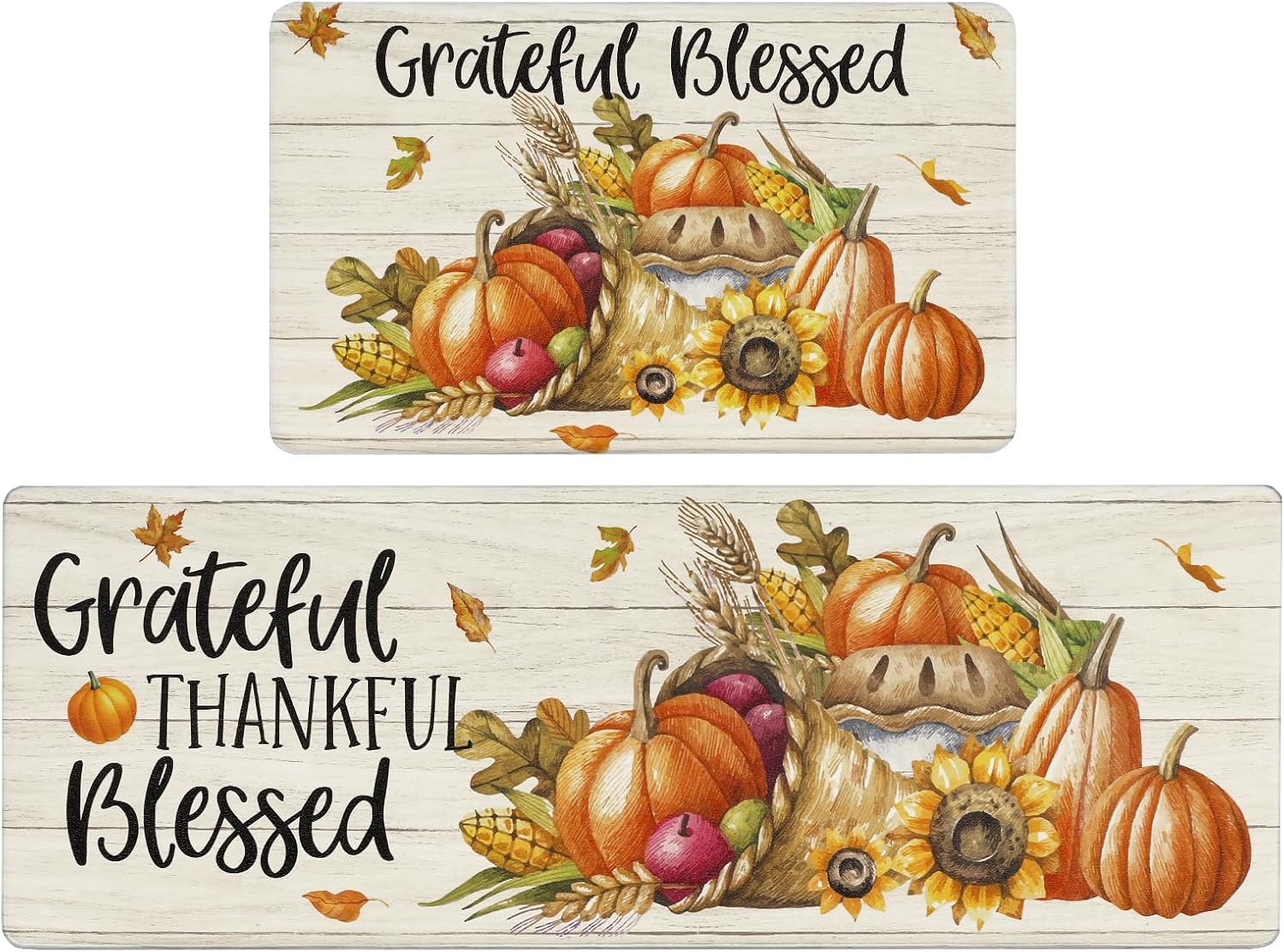 HEBE Pumpkin Kitchen Rugs Set of 2 Non Slip Fall Farmhouse Kitchen Floor Mat Cushioned Anti Fatigue Kitchen Mats for Floor Waterproof Kitchen Rug Runner Set Fall Autumn Thanksgiving Decor