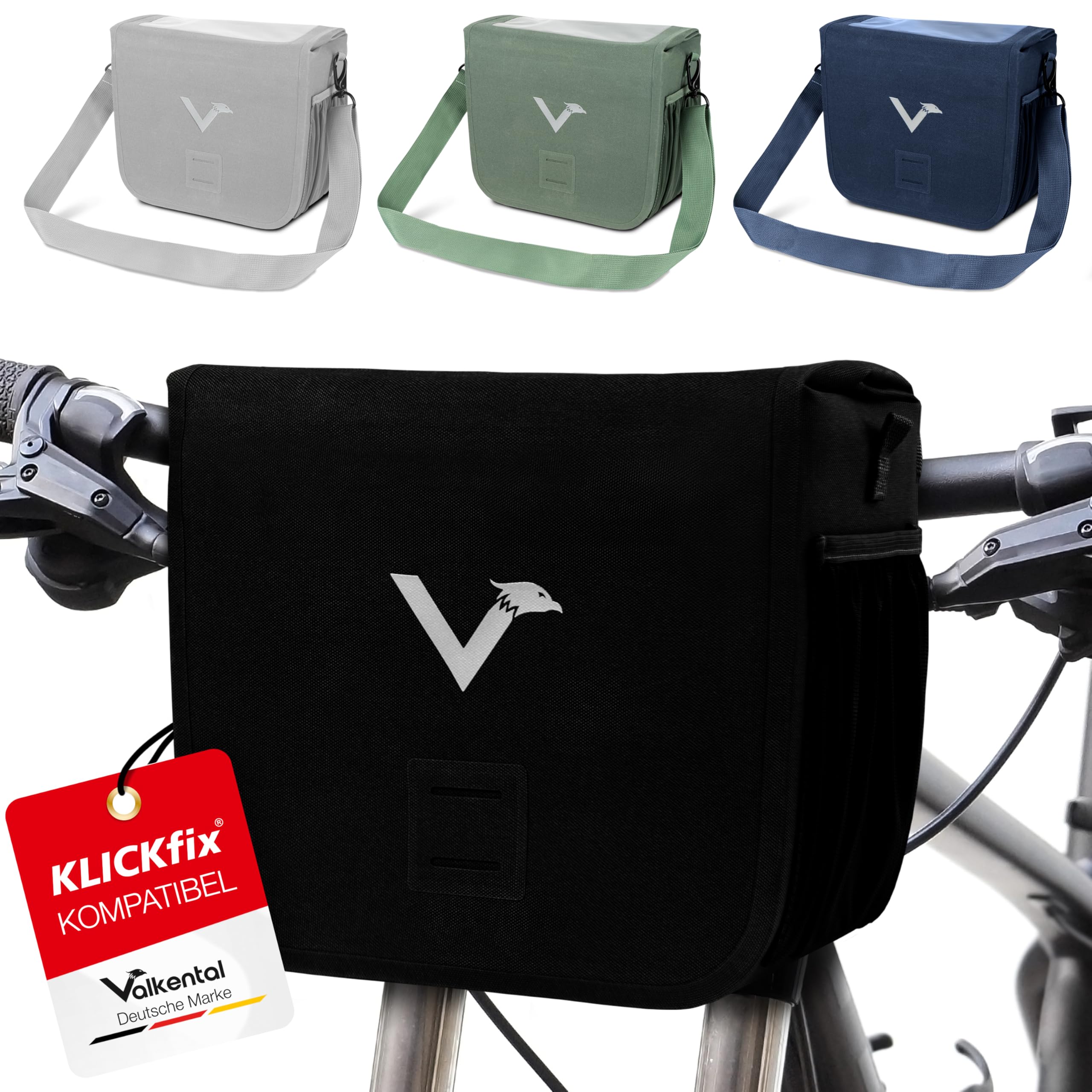 Valkental x KLICKfix Lenkertasche 7L mit Handyfach, für Ebike | 7L Volumen, praktische Lenkertasche fürs Ebike, sicherer Magnetverschluss, inkl. Handyfach, wasserfest