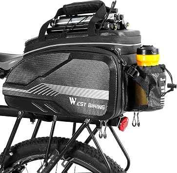 Bike Rack Bag, Bike Trunk Bag, Pannier, 15.7 gal 45 L, Large Capacity Bike Rack Bag, Bike Panier, Waterproof Carbon Leather, Bike Cargo Bag, For Shopping and Commuting to Travel