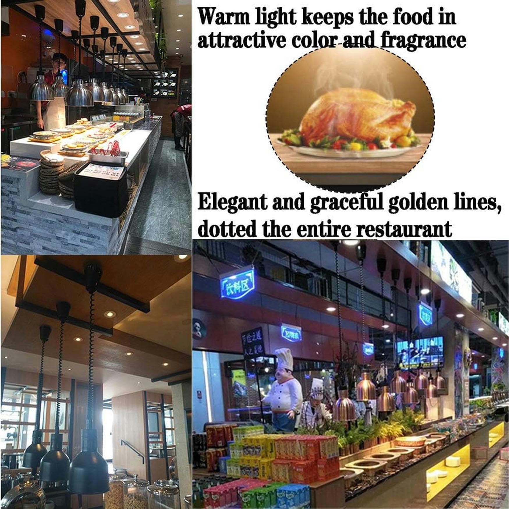 Lampada Riscaldante a Scomparsa per Alimenti, Lampada per Riscaldamento Alimentare con Luce, Scaldavivande per Ristorante Buffet, 3pcs
