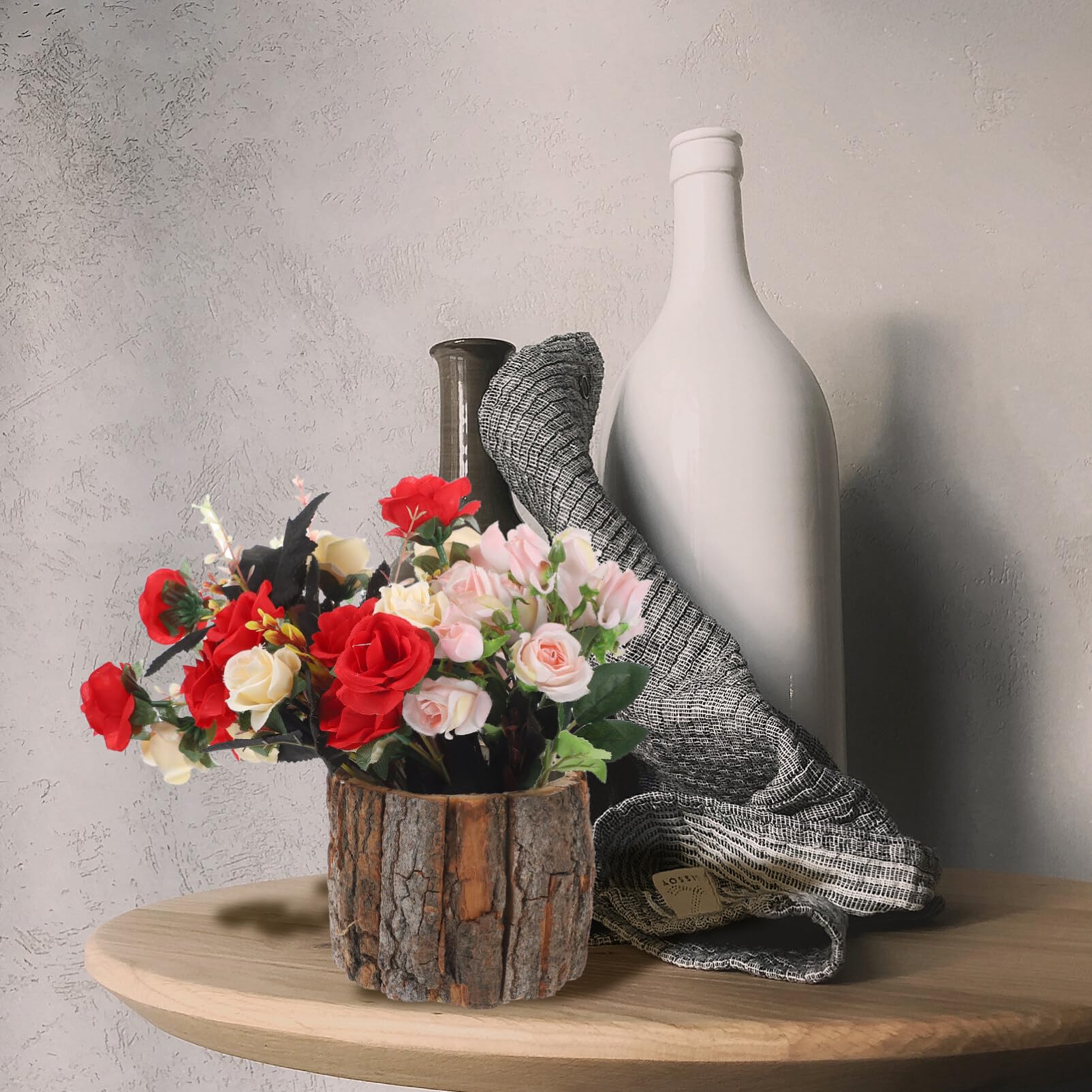 Yardwe Natural Wood Flower Container Rustic Bark Design Waterproof Splash Bucket 5 Inch Tabletop Planter for Home Garden Decoration - Image 2
