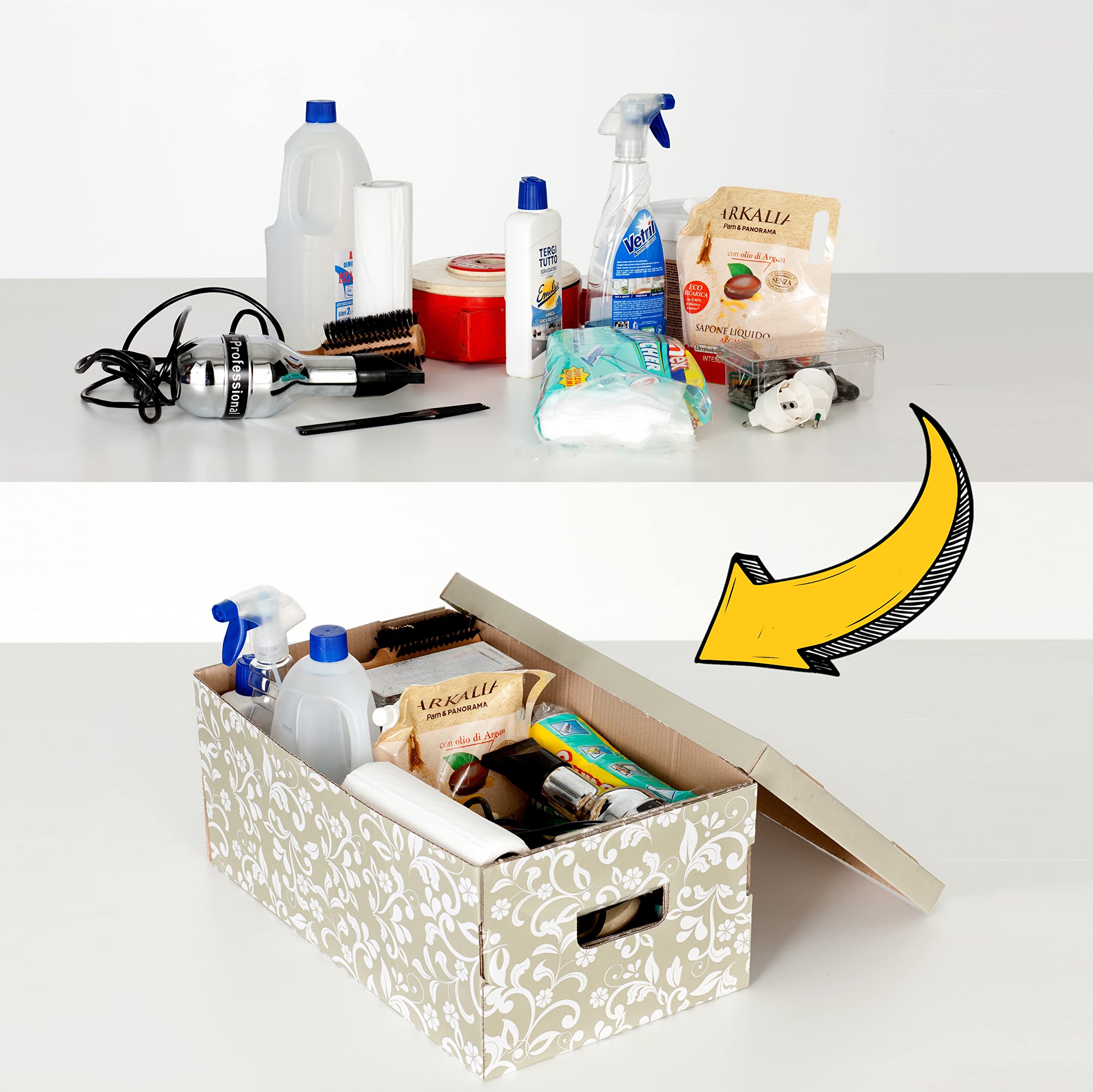 Lavatelli Set di 6 Scatole in Cartone certificate Fsc, organizer per armadio con coperchio, portaoggetti, per trasporto e trasloco, vestiti e scarpe 29x51x20cm, Fiori