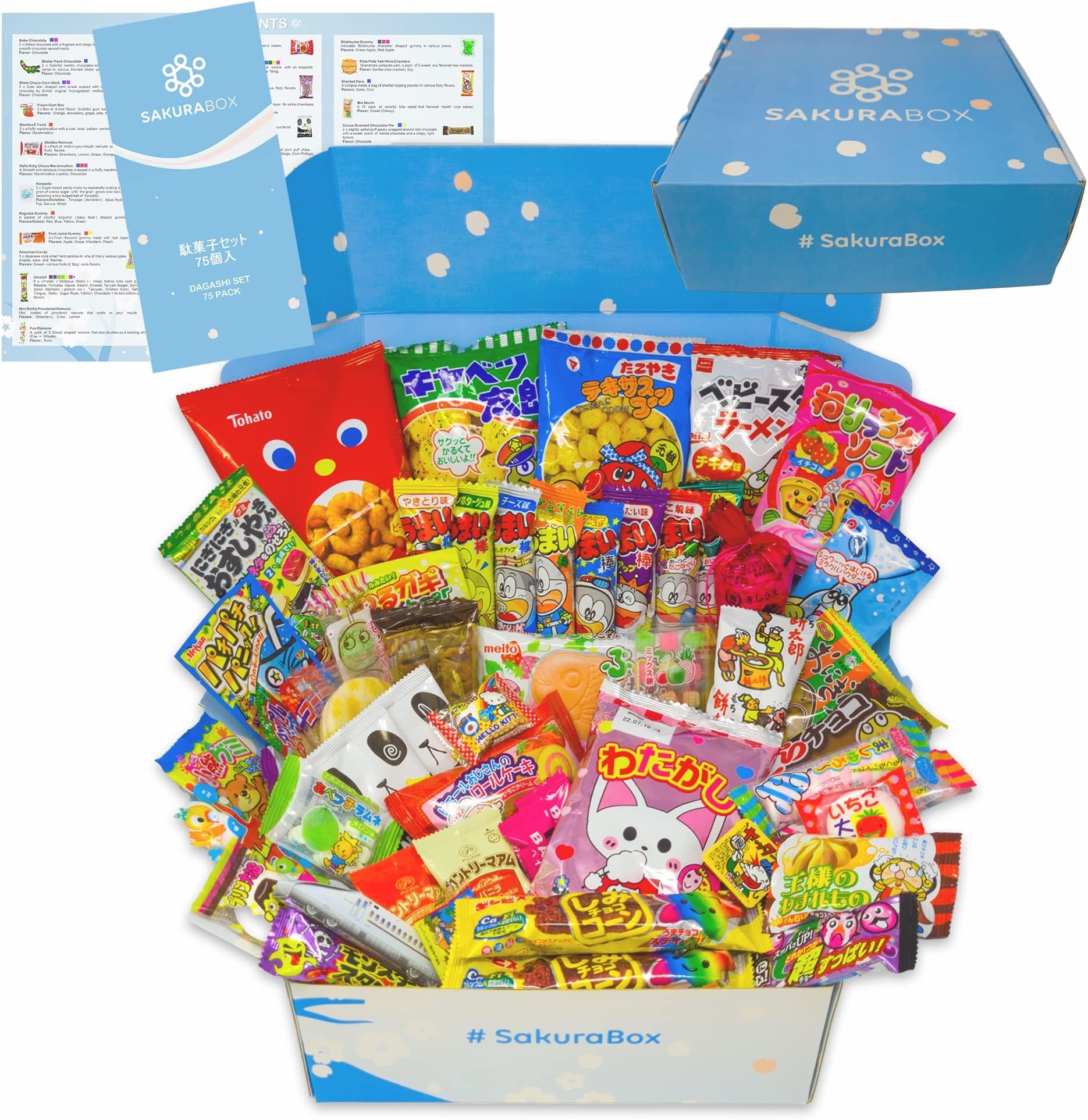 Japanese Candy Set Dagashi & Snacks Assortment 75 Pieces Gum, Gummies, Chocolate, Chips Xmas Present