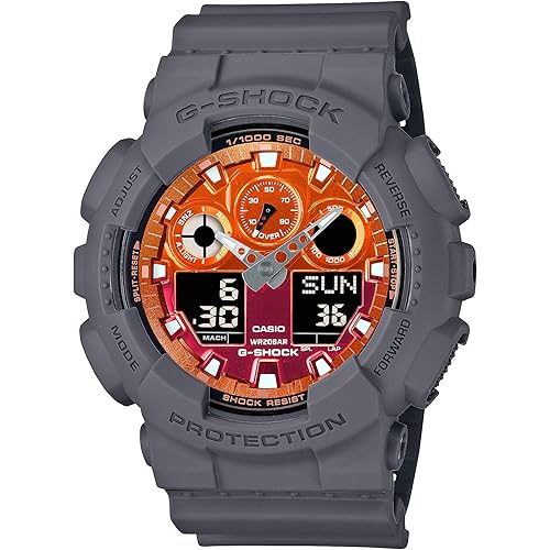 Casio G-Shock Flames of Color Gray Resin Orange Dial Watch GA100FL-8A