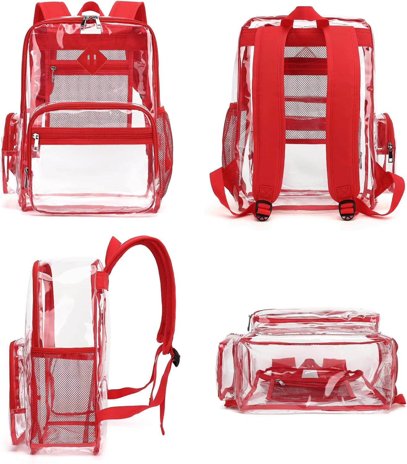 Fuyicat Heavy Duty Clear Backpack for Girls Boys Women Men, PVC Transparent School Backpacks See Through College Bookbag (Red) - Image 5