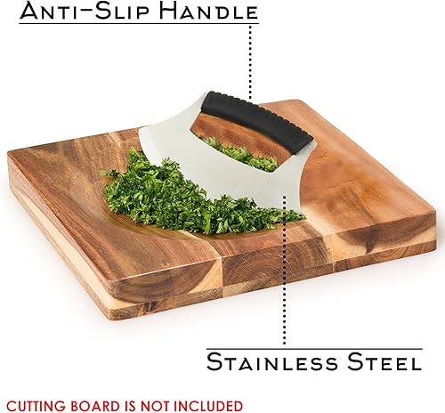 Miniatura 7 de Mezzaluna Cuchillo cortador de pizza picador de ensalada – Cuchillo de acero inoxidable afilado Ulu con cubierta protectora para cortador de pizza,