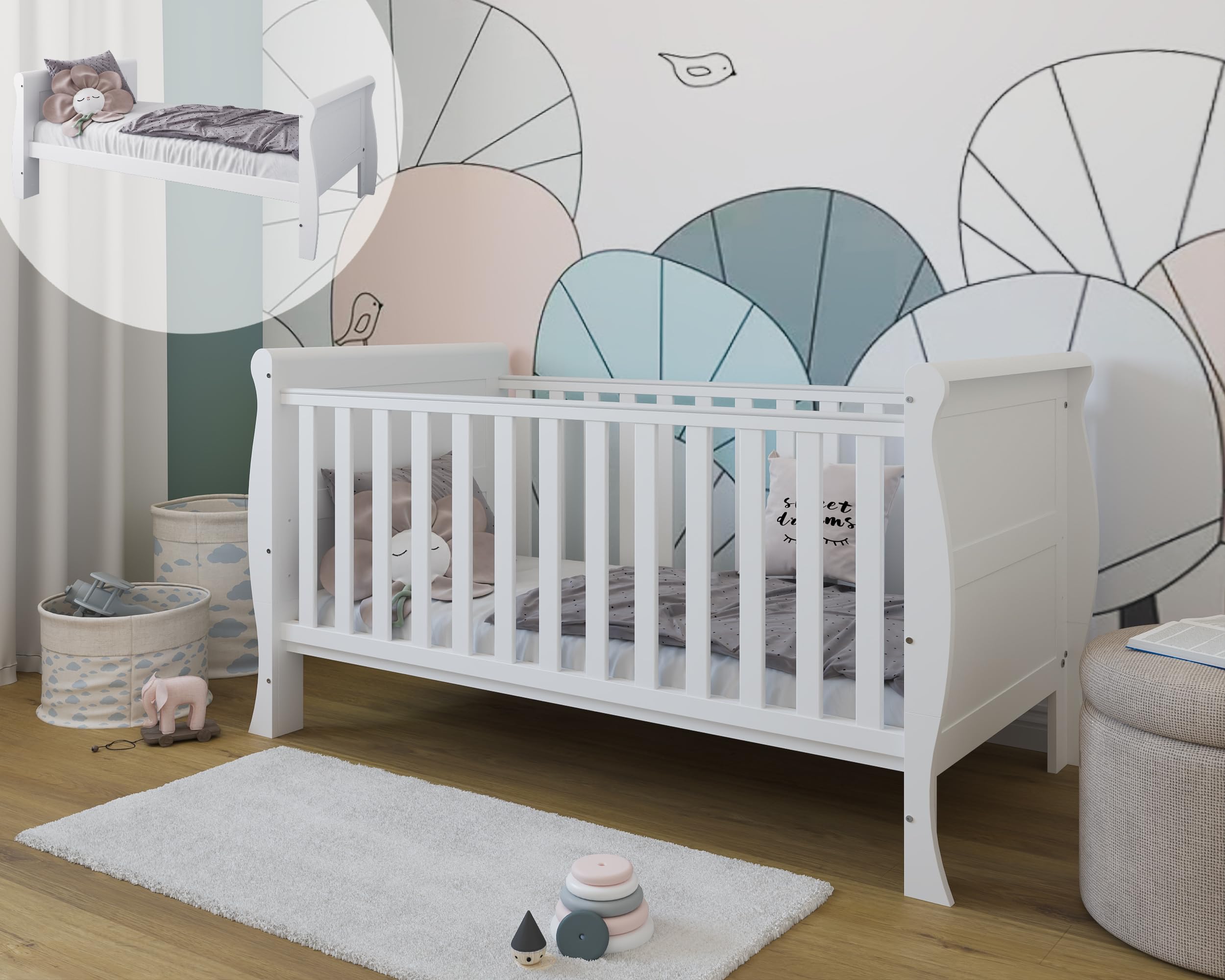 zee Cuna Bebé Blanca 140x70 Scarlet 3 en 1 Convertible Junior