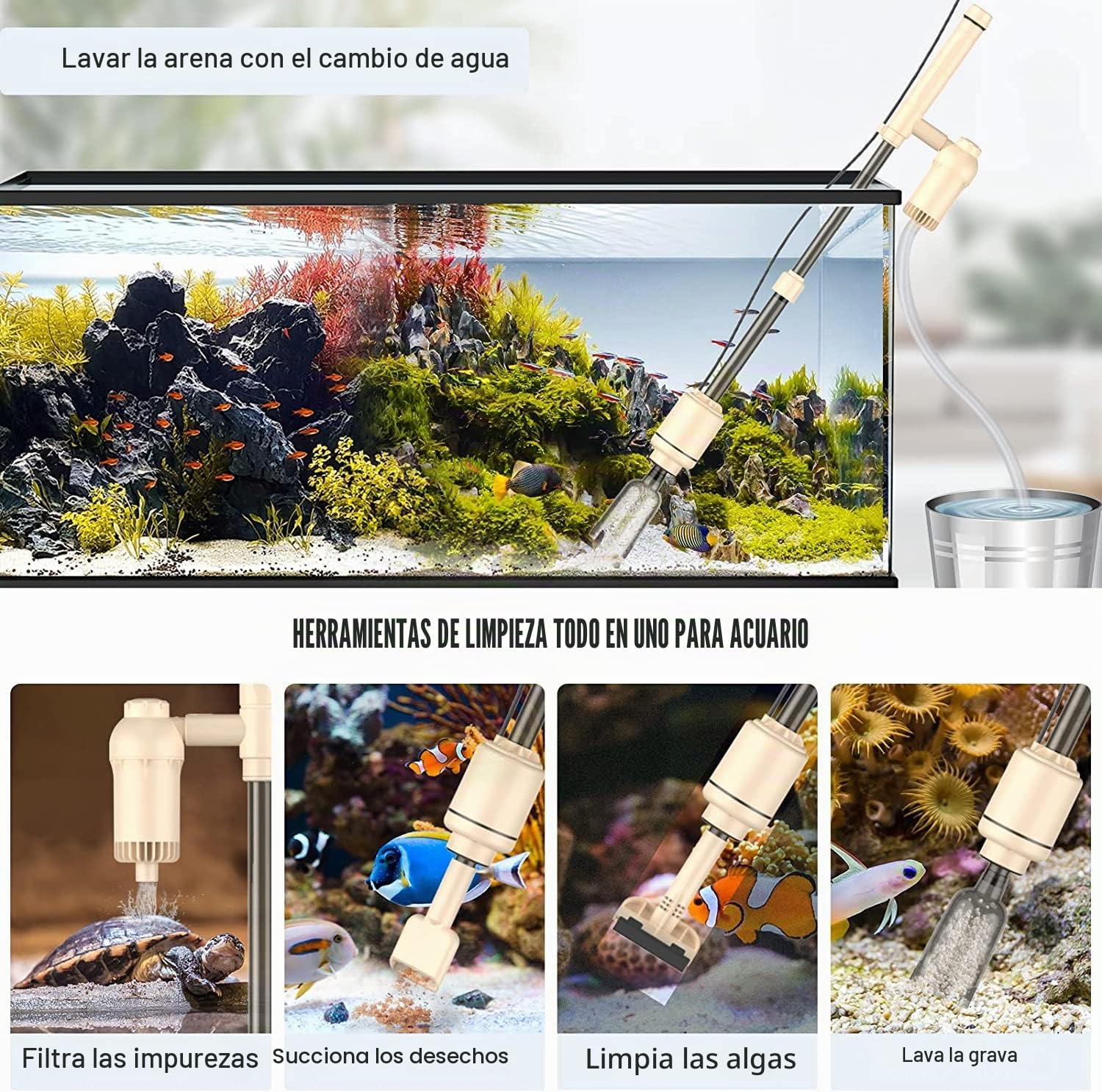 Aspirador eléctrico para acuario, con sifón para grava, ideal como bomba de agua y filtro