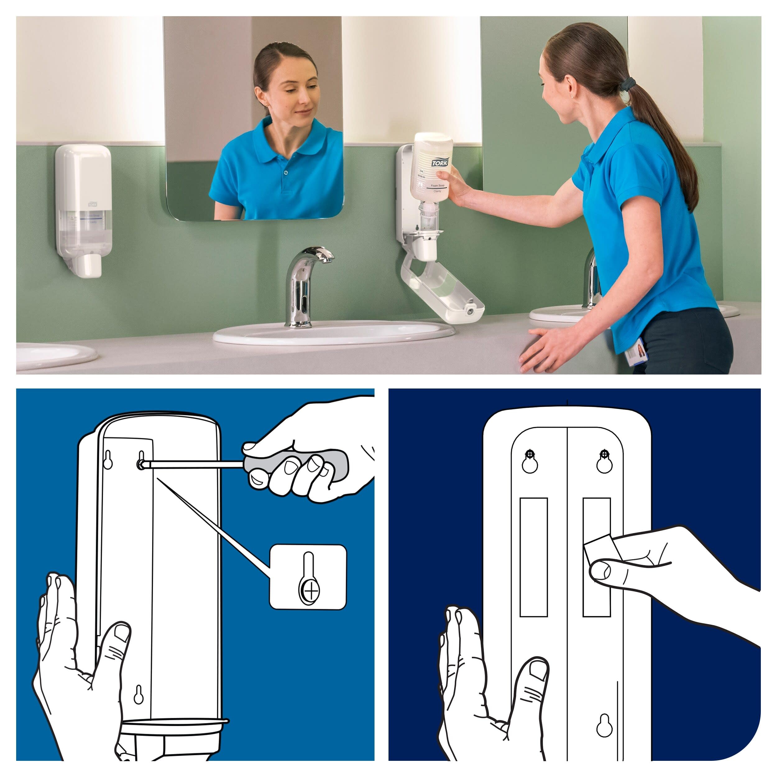 Tork Dispensador para Jabón y Desinfectante Blanco S4, 564500 | Recambios de Espuma, Líquido y Gel, Línea Elevation
