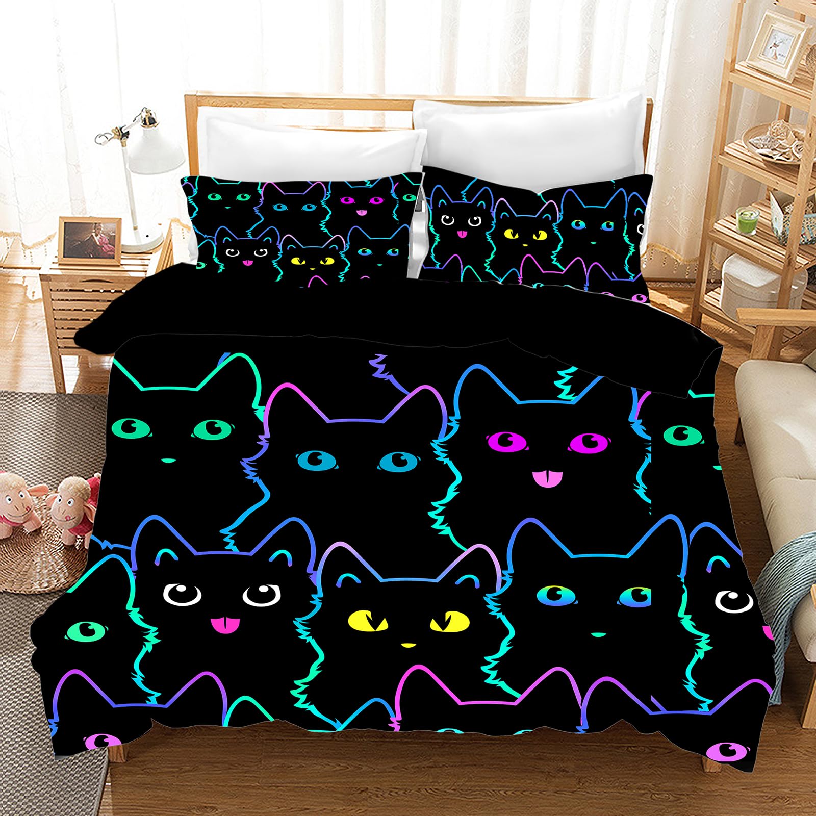 Juego de Ropa de Cama para Gatos, Bonito Juego de Ropa de Cama con Funda nórdica y Funda de Almohada (F, King（220x240cm）)