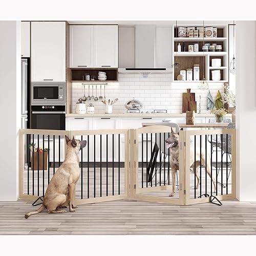 Miniatura 7 de Vantas Puerta plegable para mascotas de 72 pulgadas de ancho, 30 pulgadas de alto, puerta de madera para perros sin montaje, puerta de alambre