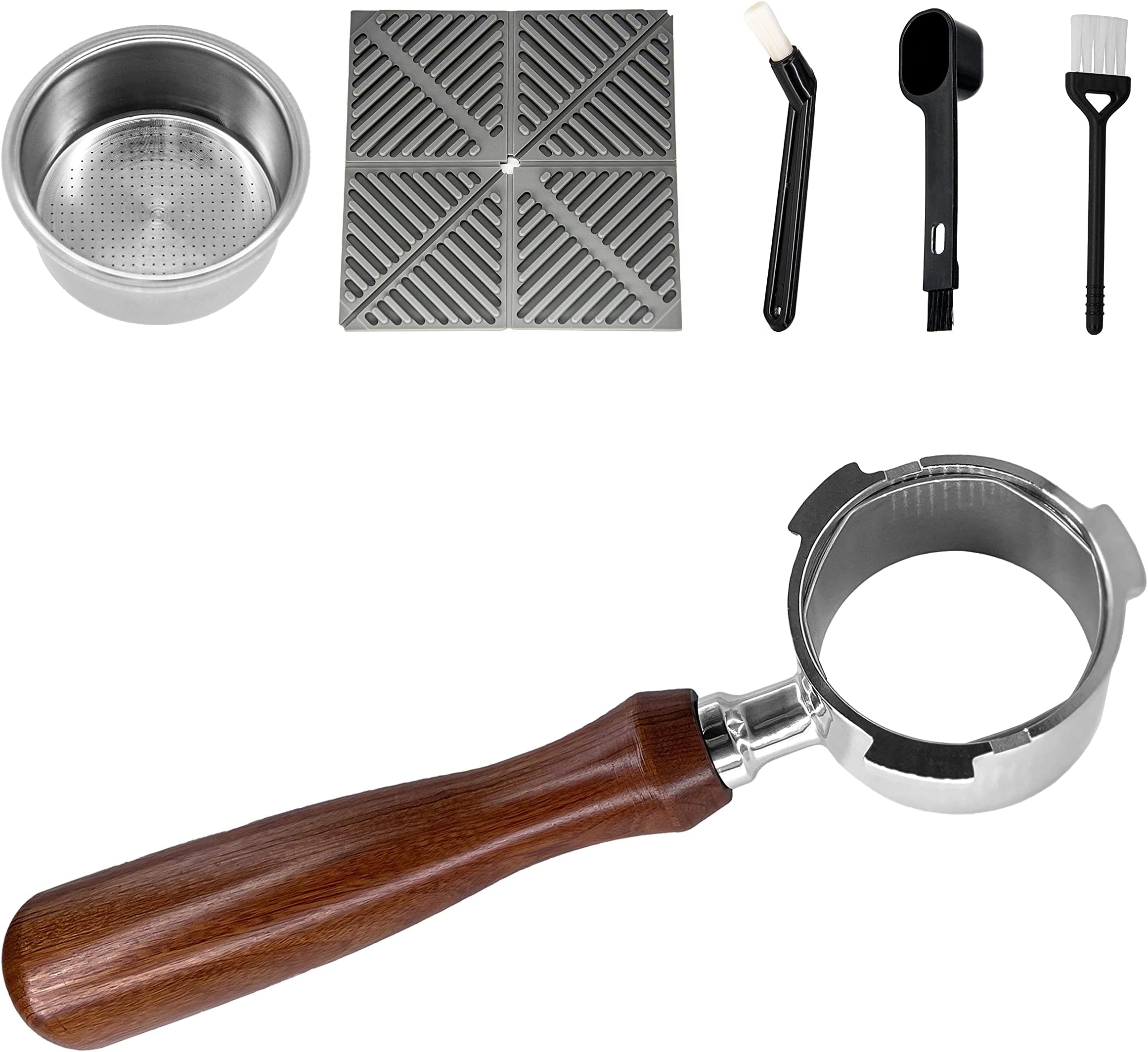 NEOUZA Coffee 51mm Bottomless Portafilter Compatible with DeLonghi Dedica EC680/EC685/EC785/EC820/EC850/EC860 SMEG Coffee Machine, Stainless Steel,Rosewood.Free with Basket, Spoon, tamper mat