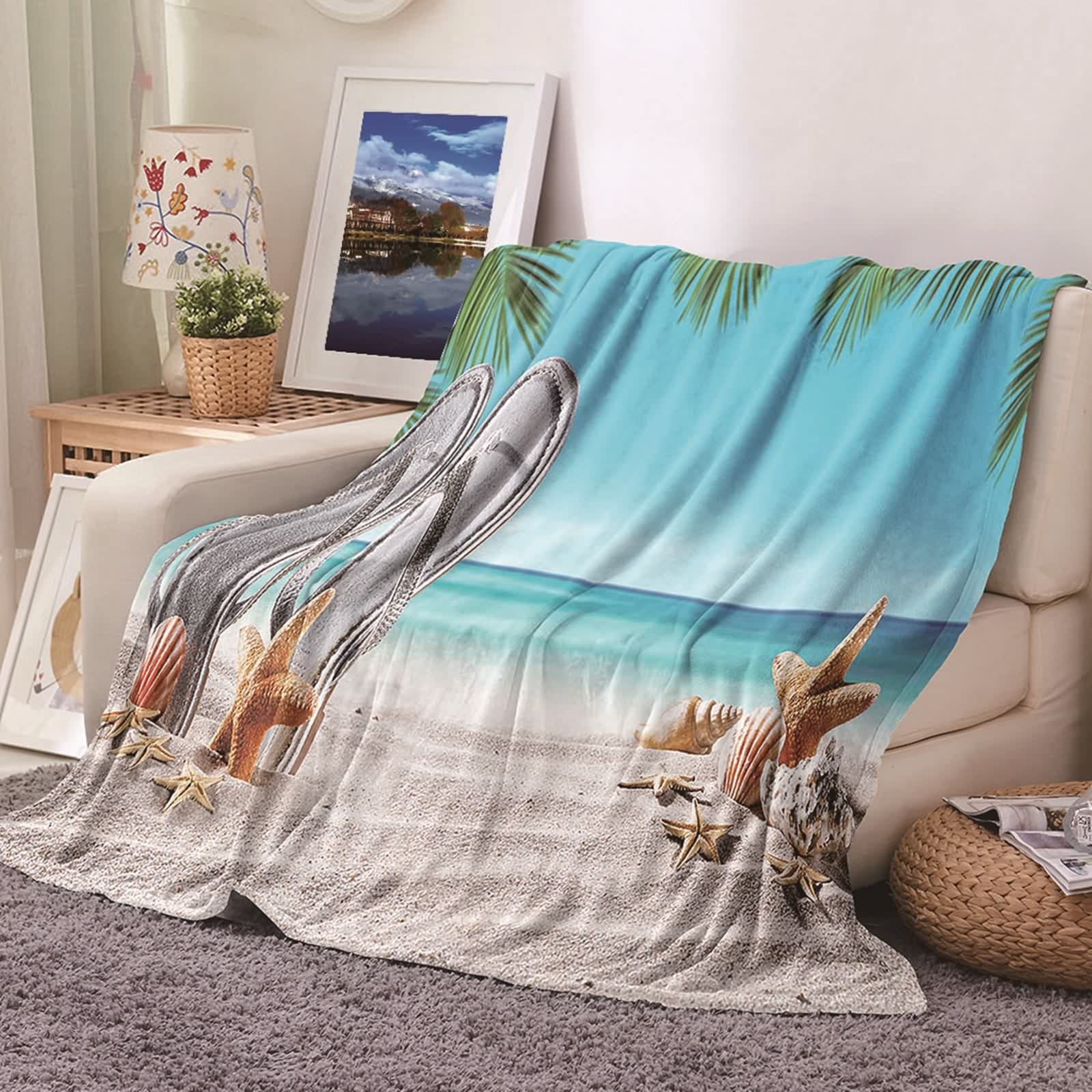 Couverture polaire flannel KnSam 100x150cm plaid bleu kaki