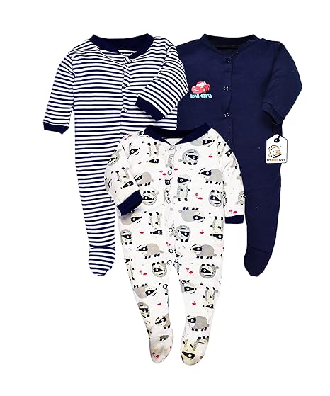 MY BABY TOWN Baby Multi-Color Long Sleeve Cotton Sleep Suit Romper for Boys and Girls Set of 3