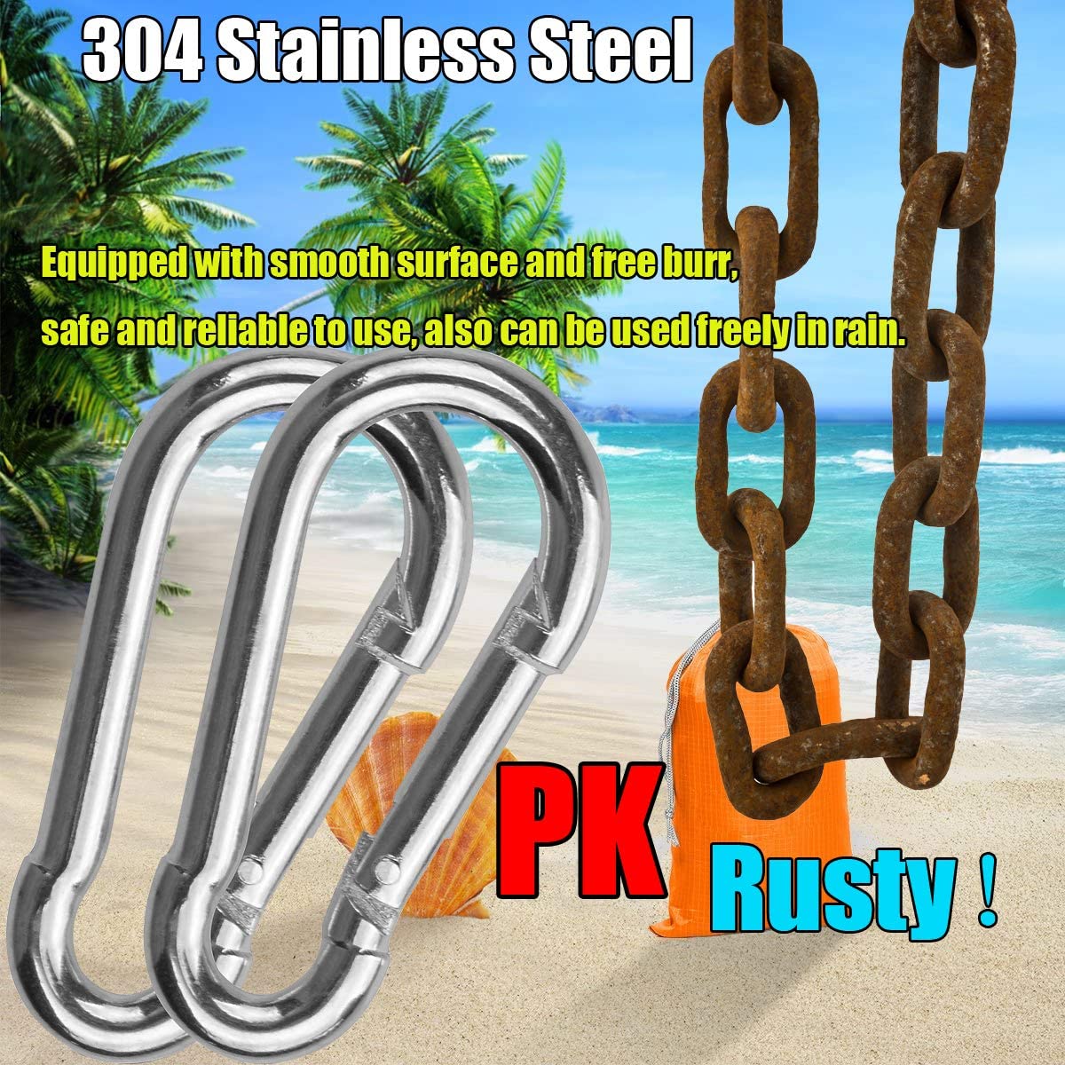 Mosquetón de acero inoxidable 304 con resorte para camping, senderismo, viajes, pesca