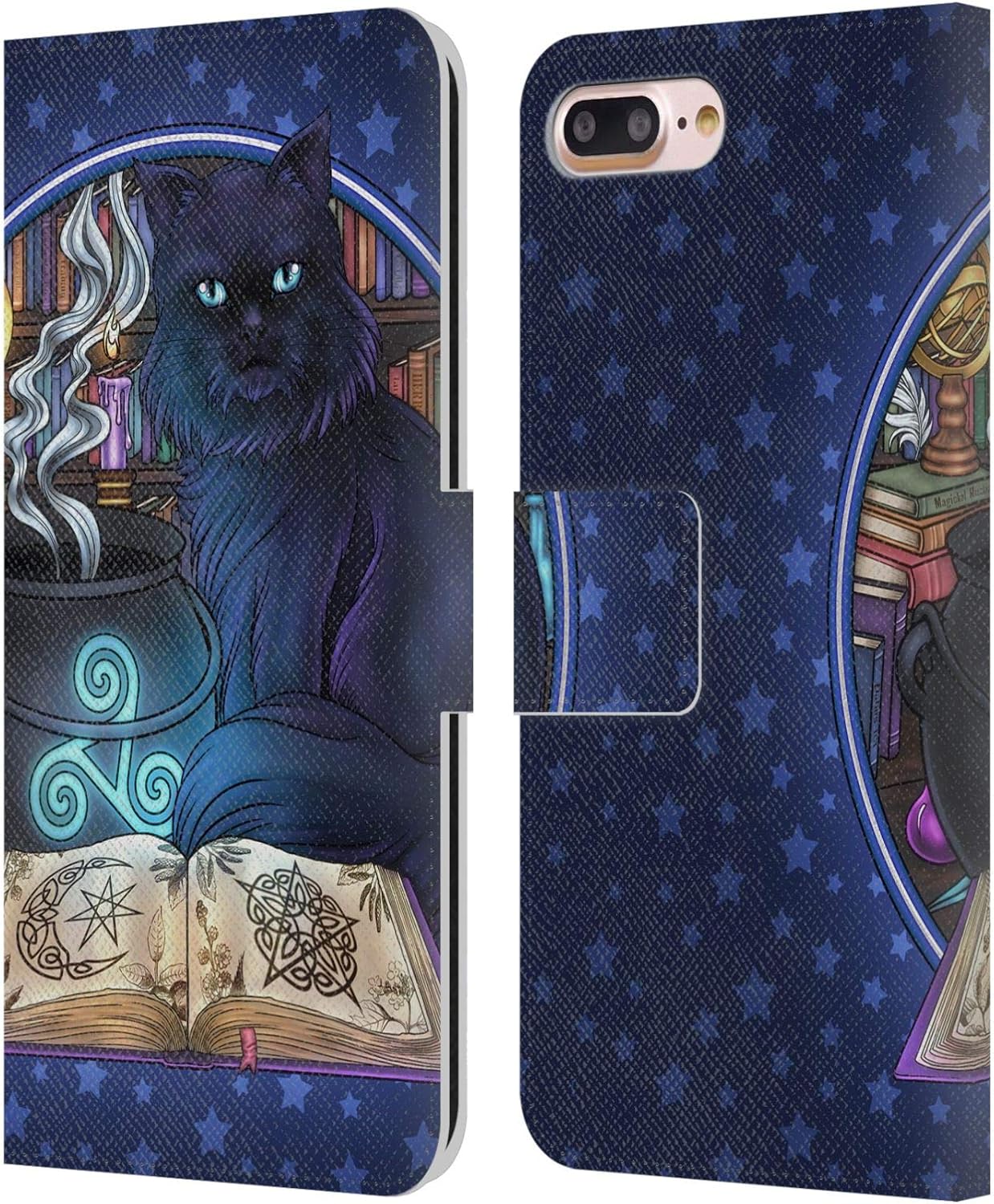 Head Case Designs Officially Licensed Brigid Ashwood Tea Time Cats Damask Cats Leather Wallet Case Compatible with Apple iPhone 7 Plus/iPhone 8 Plus
