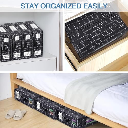 Miniatura 6 de Tohomes Juego de sábanas plegable, paquete de 2 cajas de almacenamiento con cremallera para organizador de armario de lino para sábanas, fundas de