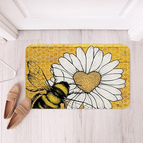 Alfombras de baño con estampado de abejas, de flores de margaritas, de 16 x 24 pulgadas, decoración de corazón, antideslizantes, alfombras de baño