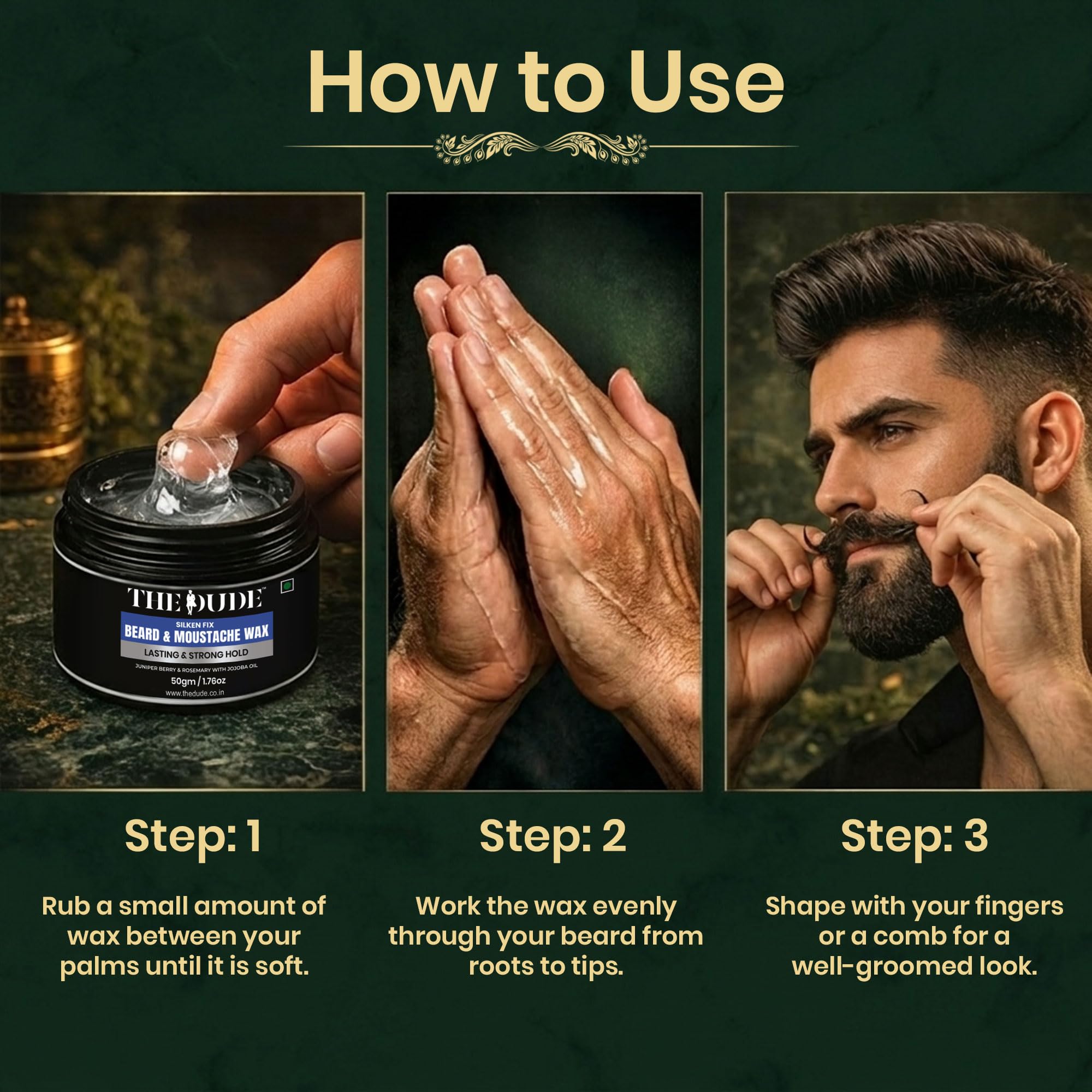THE DUDE Silken Fix Beard & Moustache Wax for Men - 50 gm | Strong Natural Hold | Styles Beard Without Stiffness | Tames Unruly & Flyaway Beard Hair 3