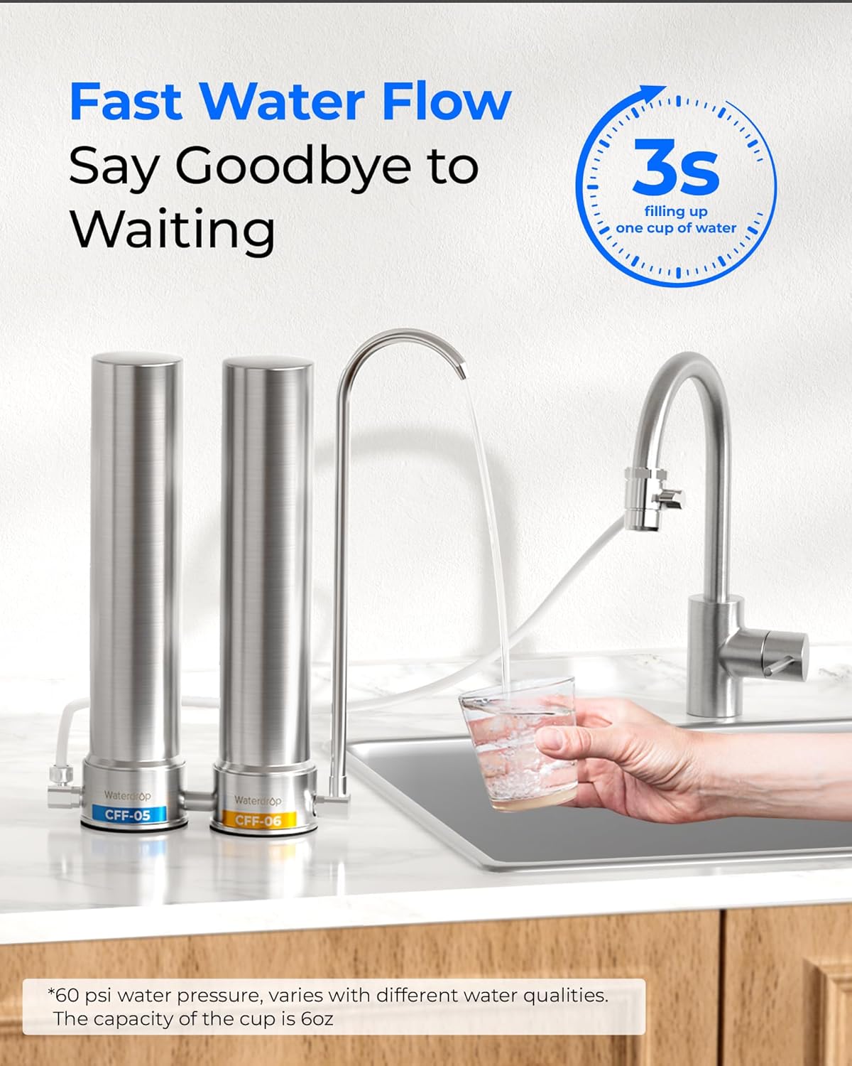 Waterdrop CFF-05 Silver Ions Water Filter Replacement for Waterdrop WD-CTF-09, Countertop Water Filter, 5000 Gallons Longer Filter Life, Reduces Chlorine, PFOA/PFOS, Sediment, Bad Taste & Odor