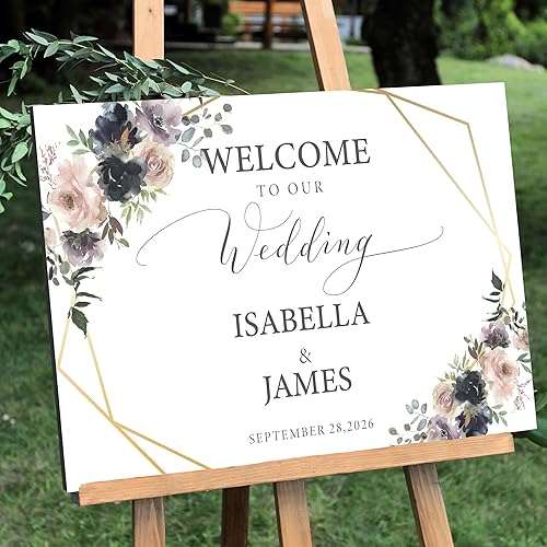 Letrero de bienvenida de boda personalizado, 2 tamaños y 10 diseños florales, vertical y horizontal, novia y novio, letrero de recepción de boda,