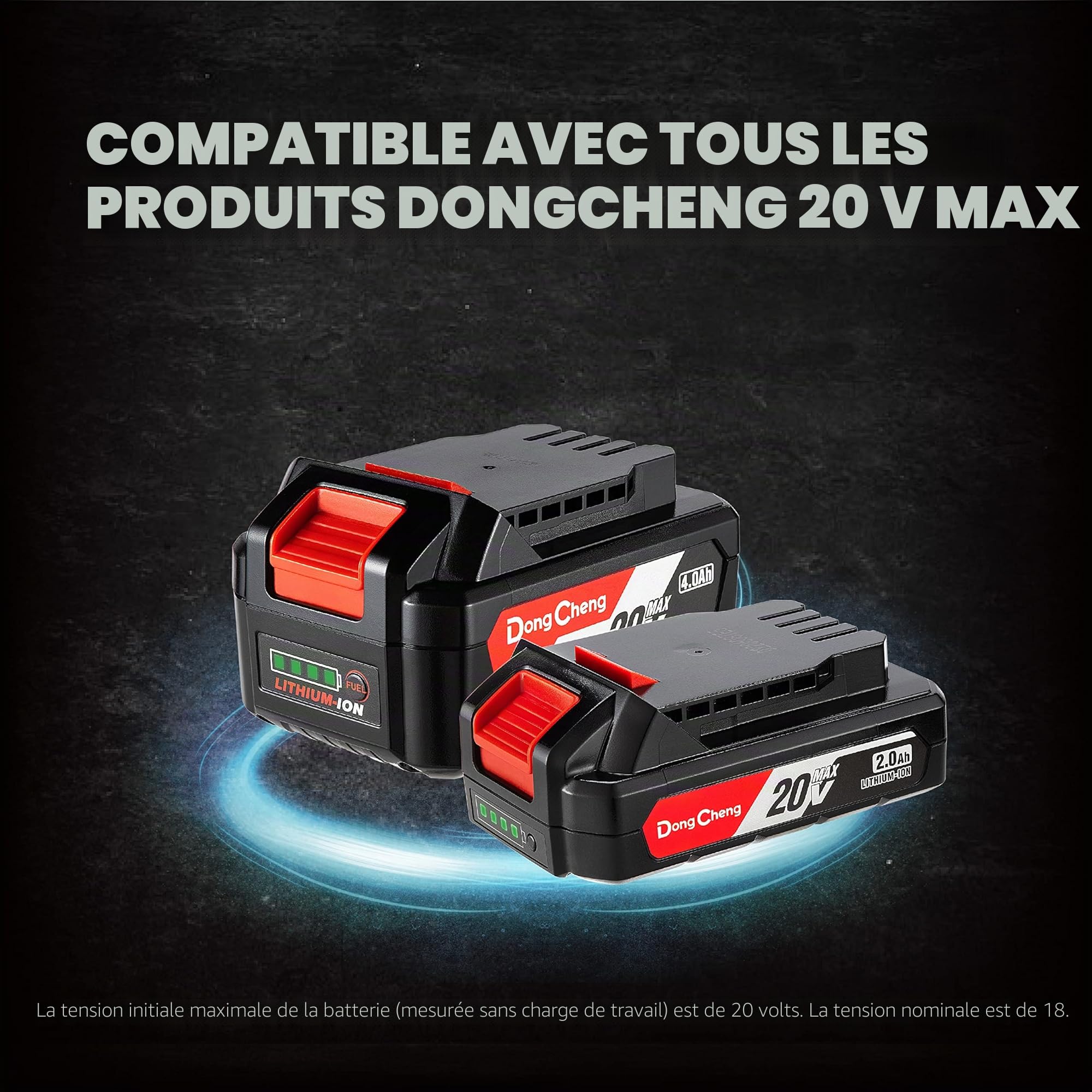 DongCheng 18V (20V MAX) Batterie, Batterie lithium-ion 4,0 Ah haute capacité, compatible avec les outils électroportatifs DongCheng 18V (20V MAX), numéro de modèle FFBL2040