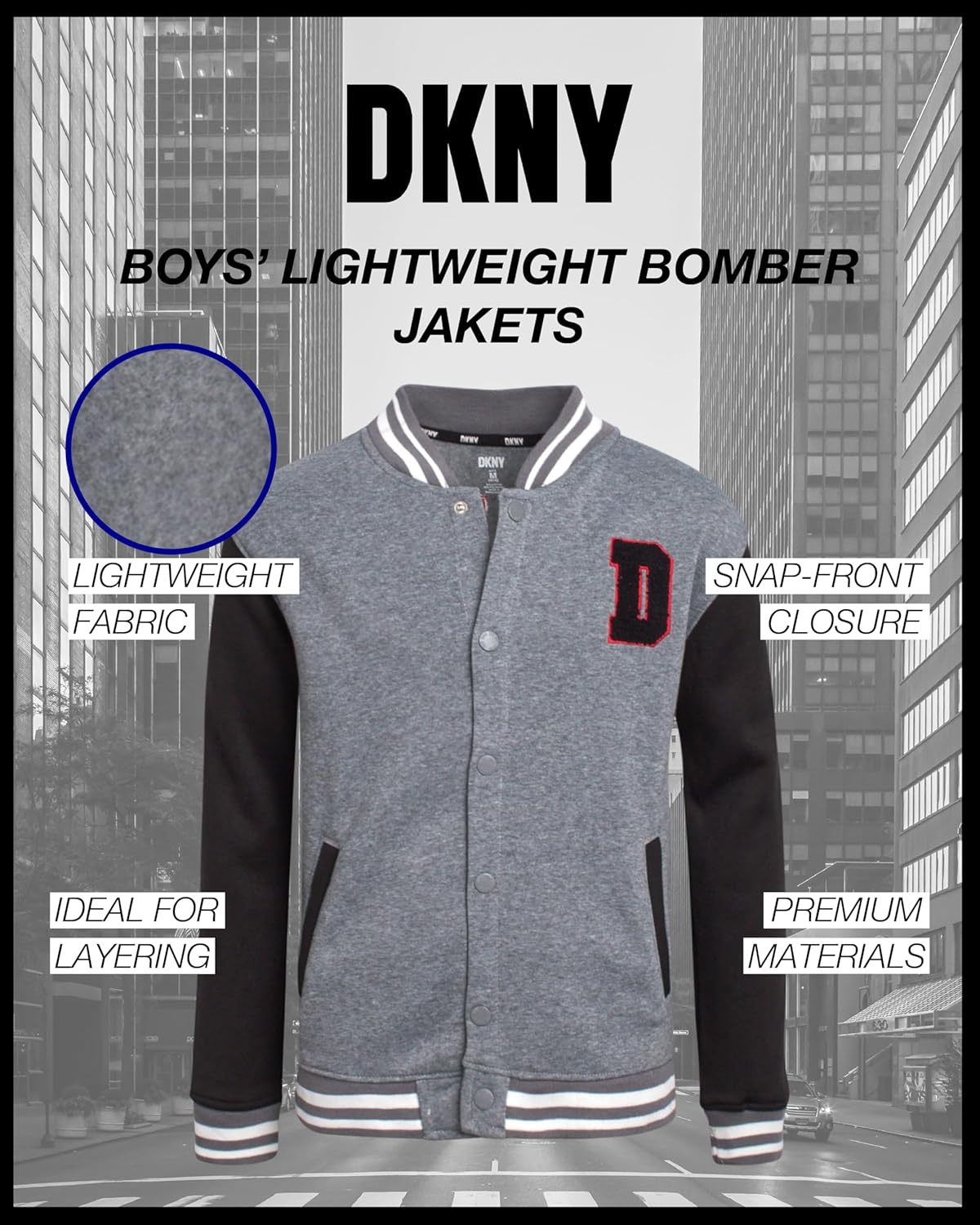 DKNY Boys Bomber Jacket Stylish Letterman Fleece Jamaica Ubuy
