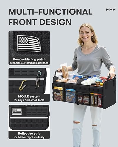 Miniatura 4 de HOTOR Organizador táctico para maletero de automóvil, organizador plegable para maletero de SUV con bolsillo frontal Molle y tiras reflectantes,