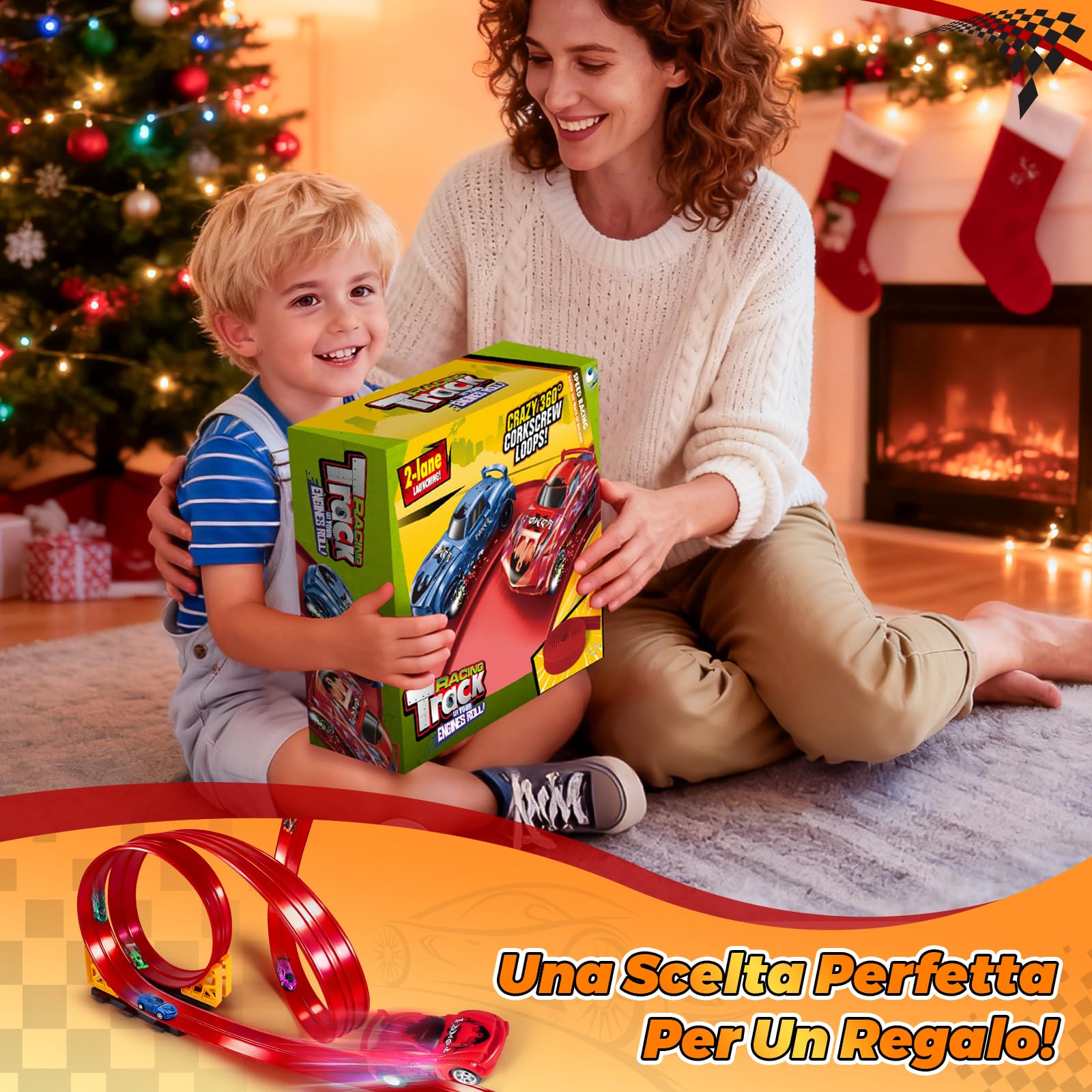 Pista Macchinine 5M Pista Flessibile Macchinine 4 Macchinine 2 Rampe 1 Borsa Portaoggetti 4 Ventose Regalo Flexible Car Track per Bambini 4 5 6 7 Anni (Rosso)
