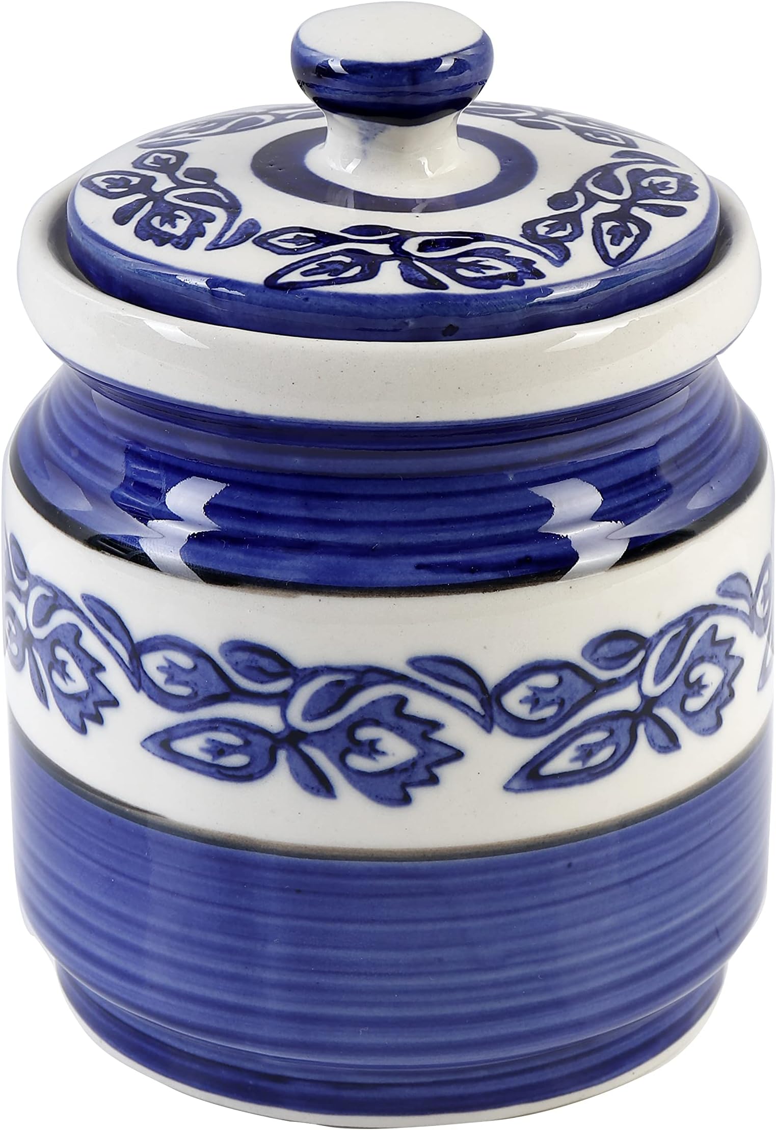 Kraftlik Handicrafts Kreative Homes Ceramic Storage Container With Lid - 1200 Grams, Single Jar, Blue