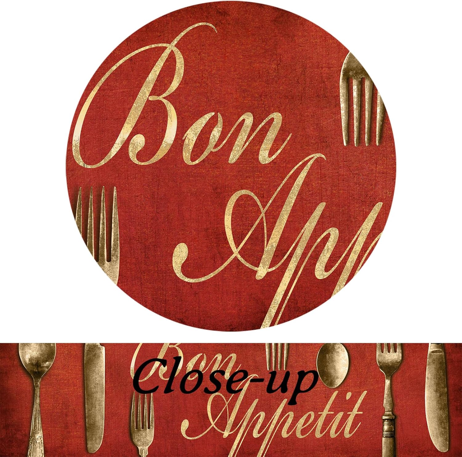 KREATIVE ARTS Red Bon Appetit Canvas Print with Gold Fork and Spoon Design 20x55 Inch Rustic Kitchen Wall Art for Dining Room, Restaurant, and Kitchen Decor Ready to Hang