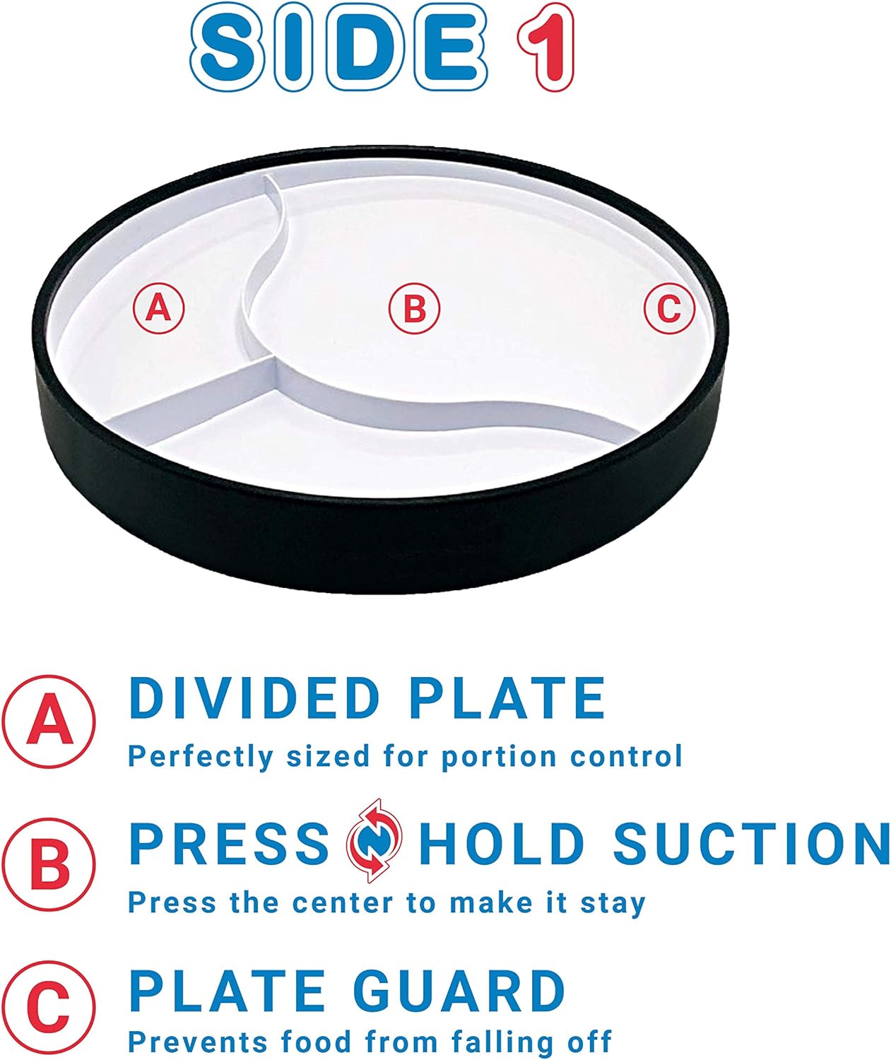 STAYnEAT, Ultimate Suction Plate Stabalizes Food for Shaky Hands, Tremors. Adaptive 2n1 Design Enables Independent Spill Free Dining for Toddlers First Feeds to Parkinson's Daily Battles, White (L)
