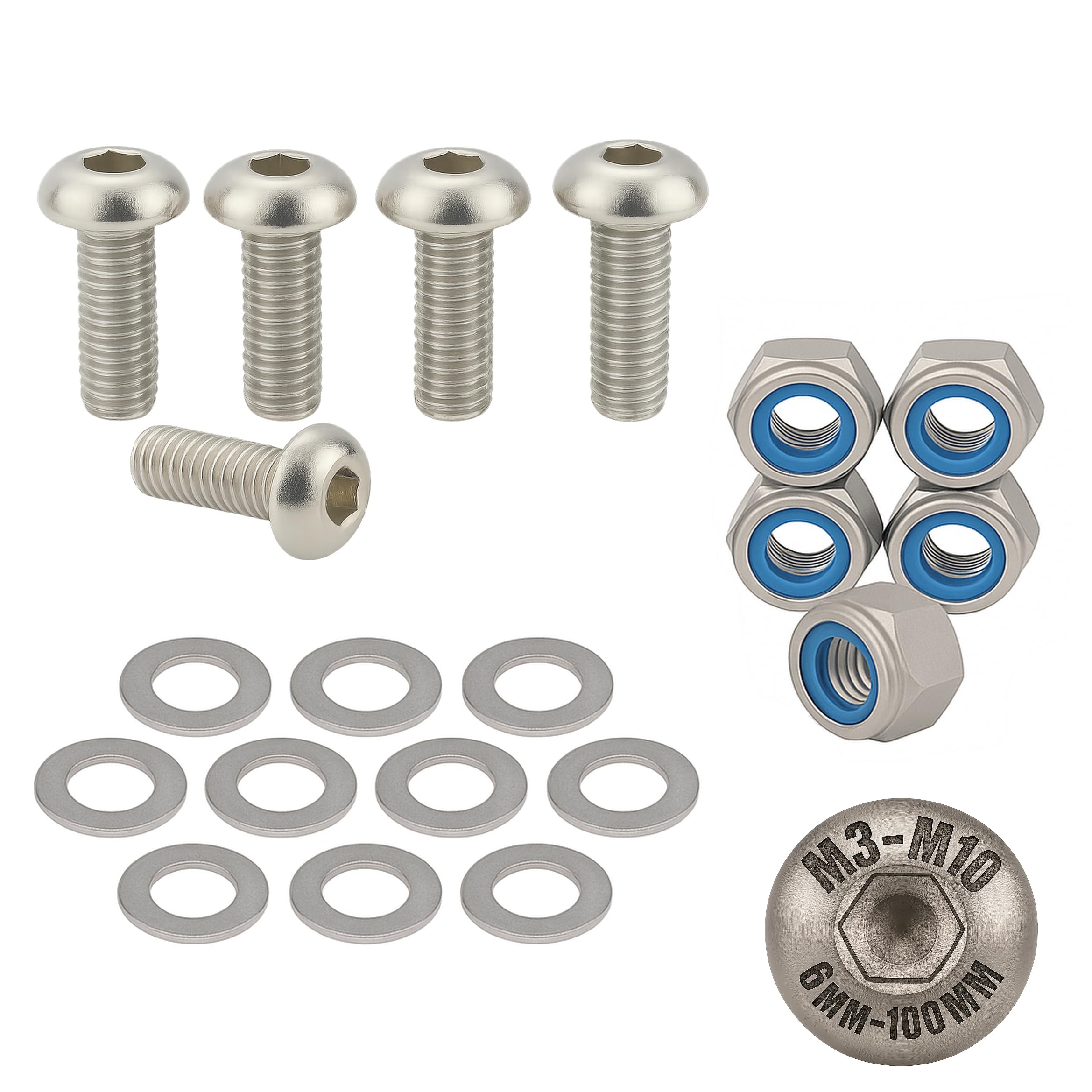 M8 x 16mm Hex Socket Button Head Nuts and Bolts and Washers Set (5PK) A2 Stainless Steel, Fully Threaded Screws For Construction, Automotive, Machinery