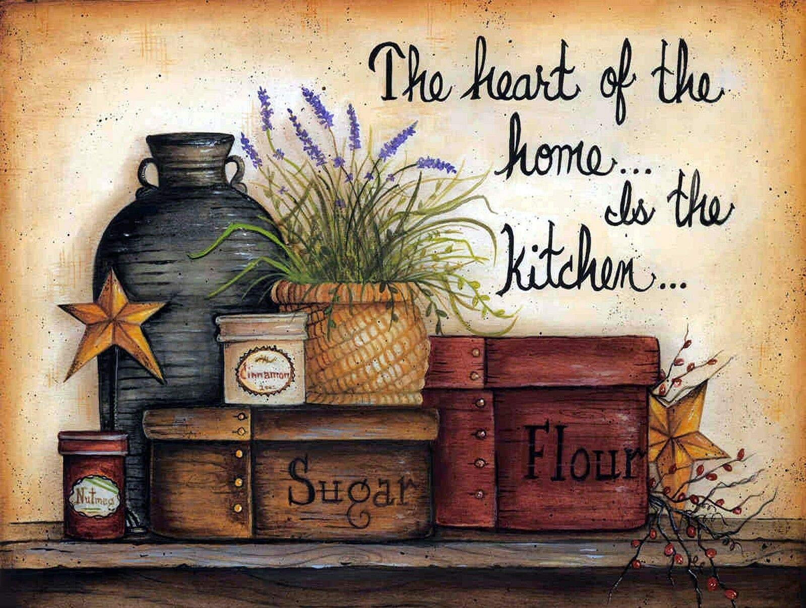 Lsjuee Retro Vintage The Heart of The Home is The Kitchen Metal Sign Decor Tin Aluminum Sign Wall Art Metal Poster for Bathroom Kitchen Home Bar Cafe Garage Man Cave 12x16inch