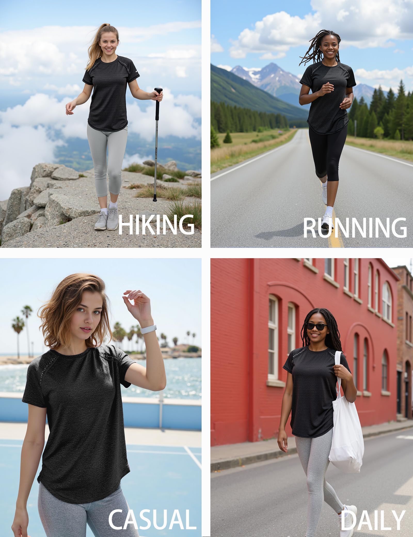 Gyabnw Camiseta Deporte Mujer Manga Corta Cuello Redondo Tira Reflectante En La Espalda Dobladillo Curvo Ropa Deportivo Cómodo Y Transpirable Top para Running, Yoga Y Fitness