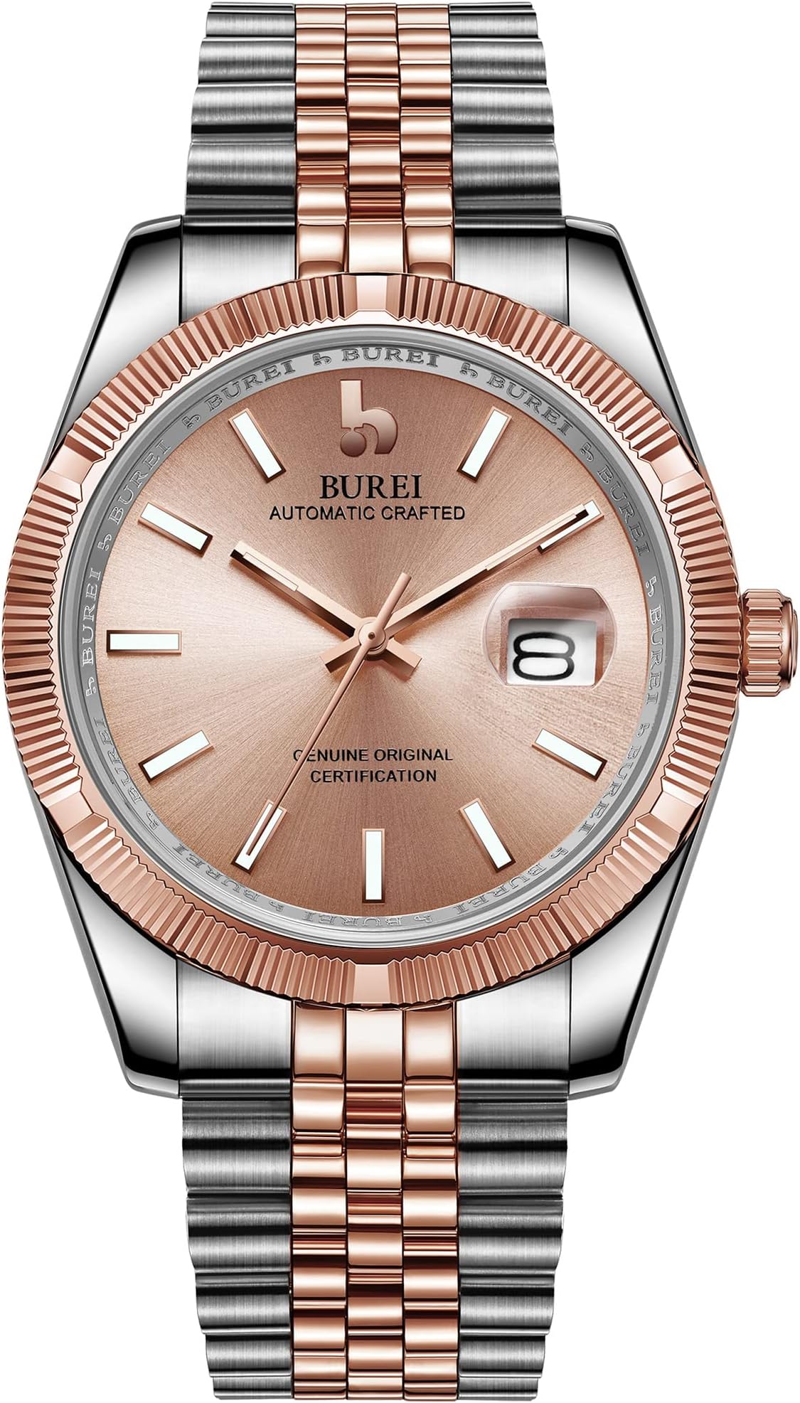 BUREI Orologio Automatico Uomo Lusso | Acciaio Inox, Vetro Zaffiro, Data | Regalo Business