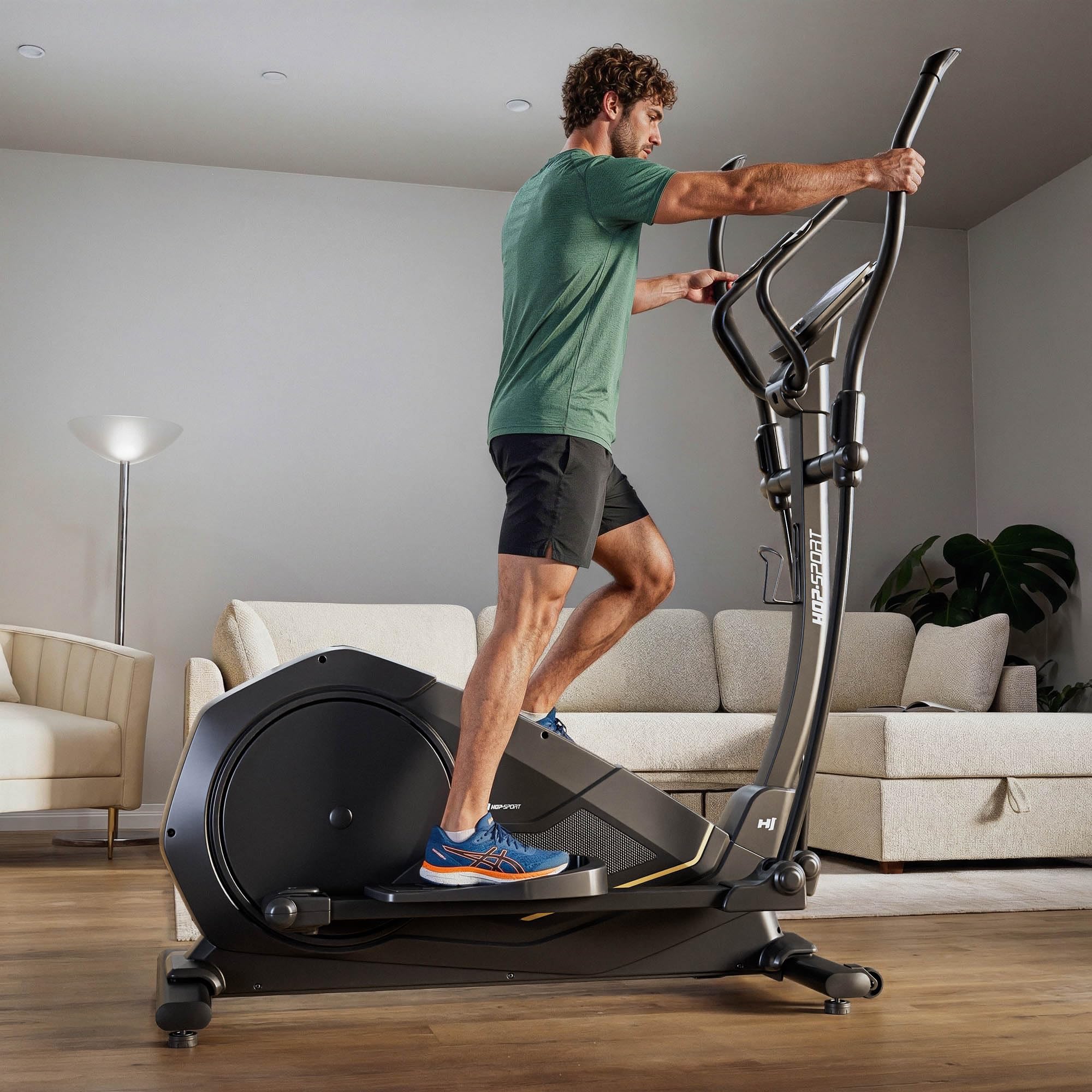 HOP-Sport® Vélo elliptique d'Appartement APP Connecté HS-5000C Rayner, Machine Elliptique d’Appartement, 32 Niveaux de Résistance et Capteurs de Pouls, Charge Max. 130 kg