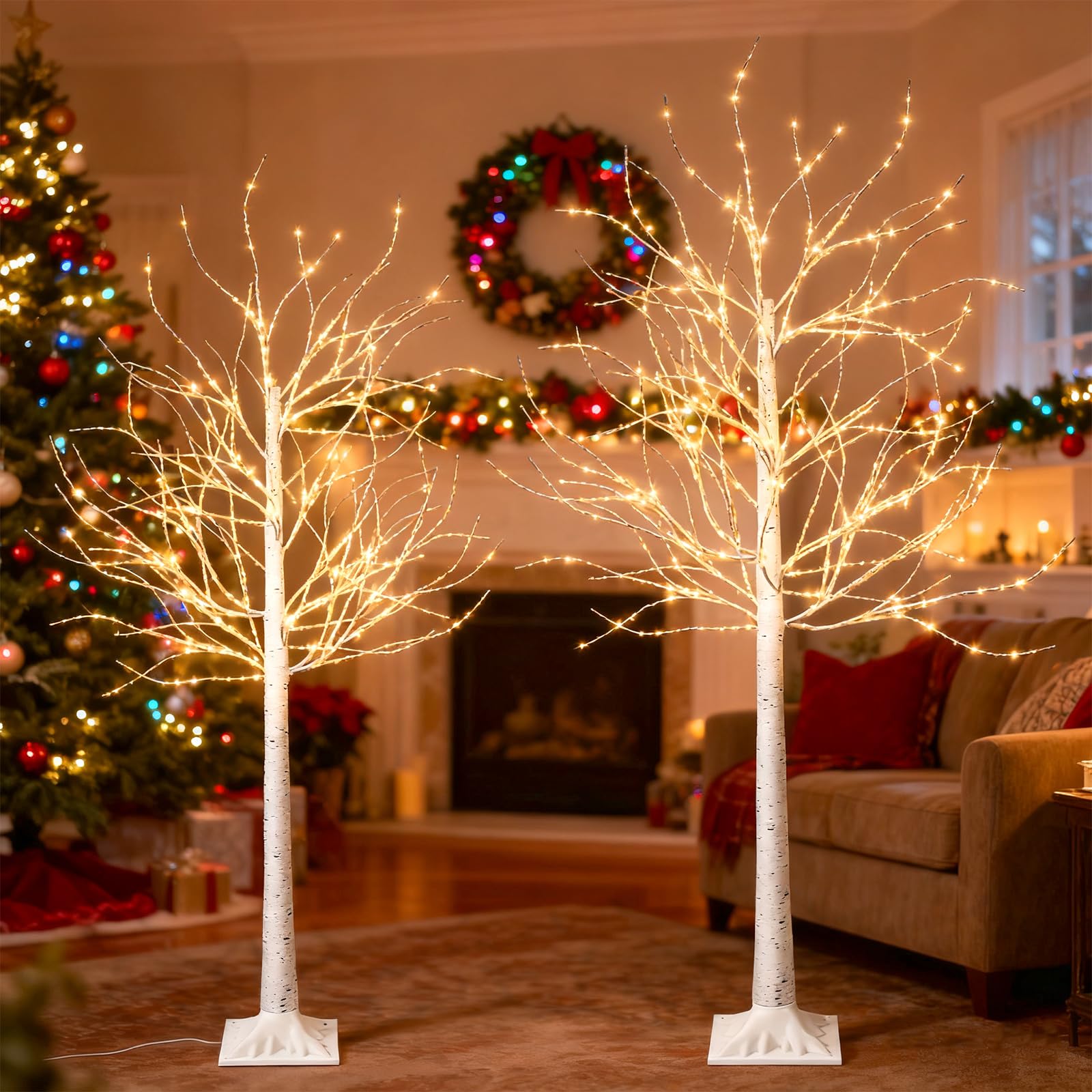 Arbre de décoration Artificiel avec lumière, 1,5 m + 1,8 m
