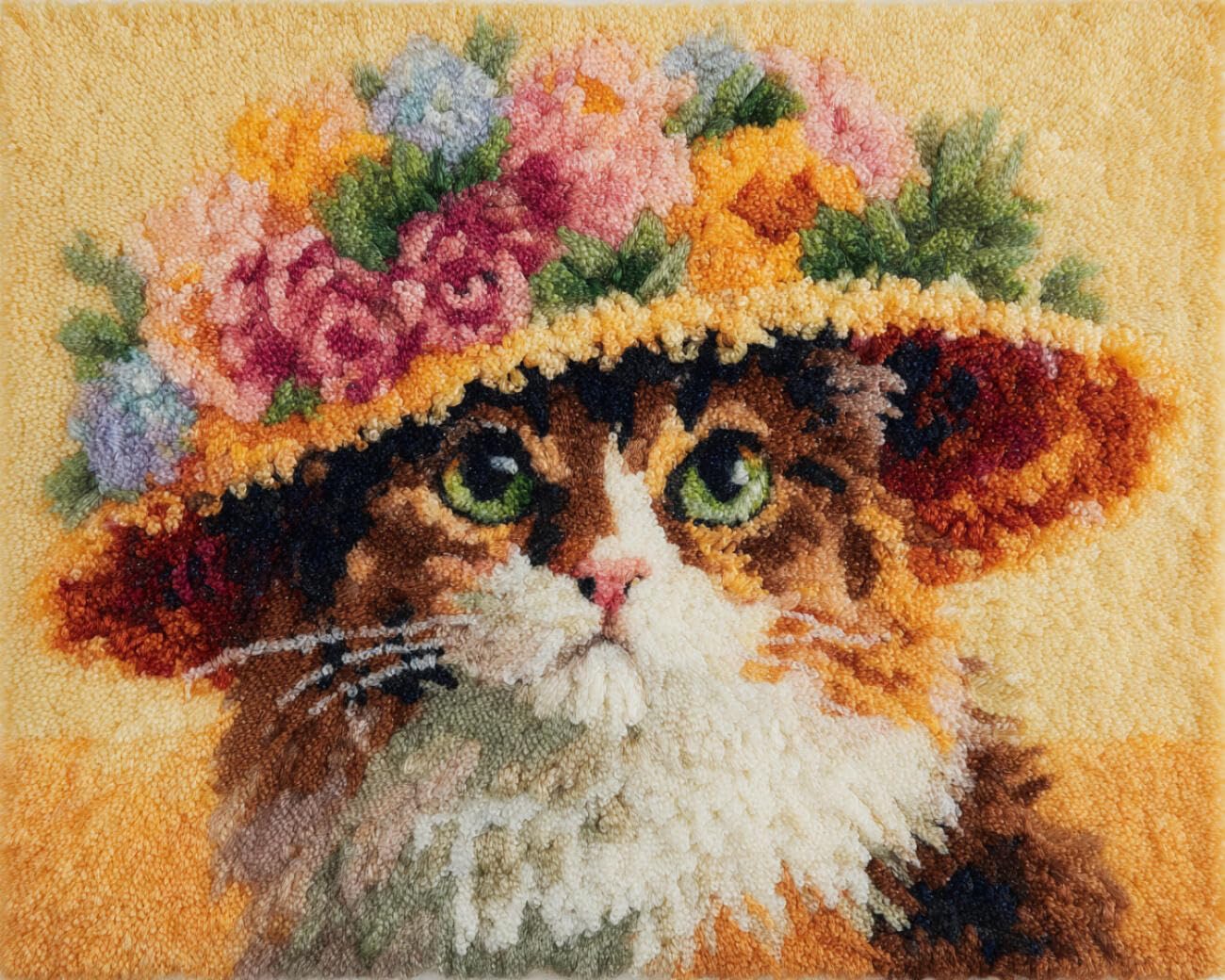 AMBATTERY Kit Crochet Loquet Chat avec des fleurs sur la tête 85x115cm