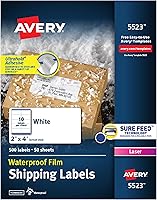 Avery Waterproof Shipping Labels 2x4 Inch 500/Pack UltraHold Adhesive Laser Printers 5523